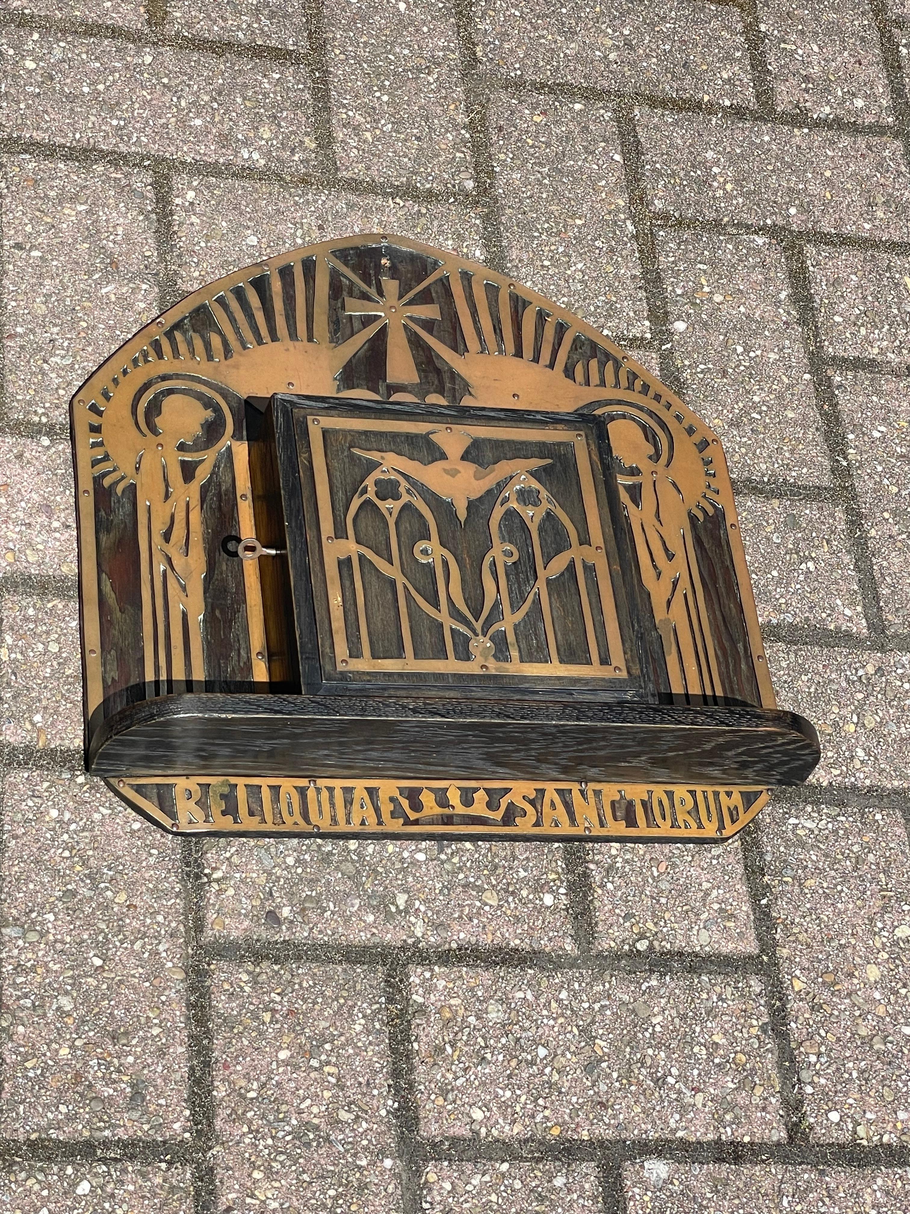 Paint Antique Gothic Revival Reliquary Wall Cabinet Brass Angels Reliquiae Sanctorum
