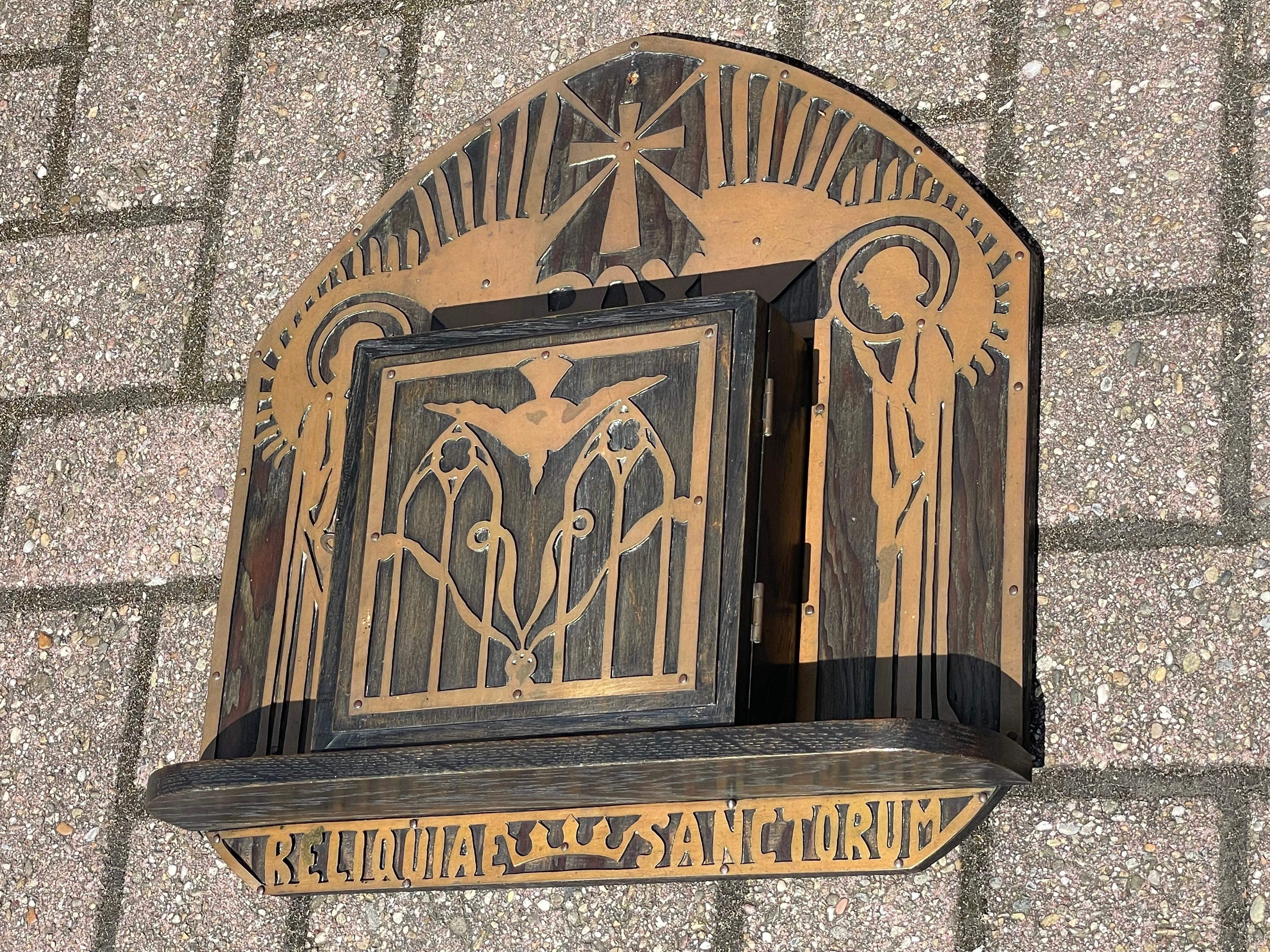 Antique Gothic Revival Reliquary Wall Cabinet Brass Angels Reliquiae Sanctorum 1