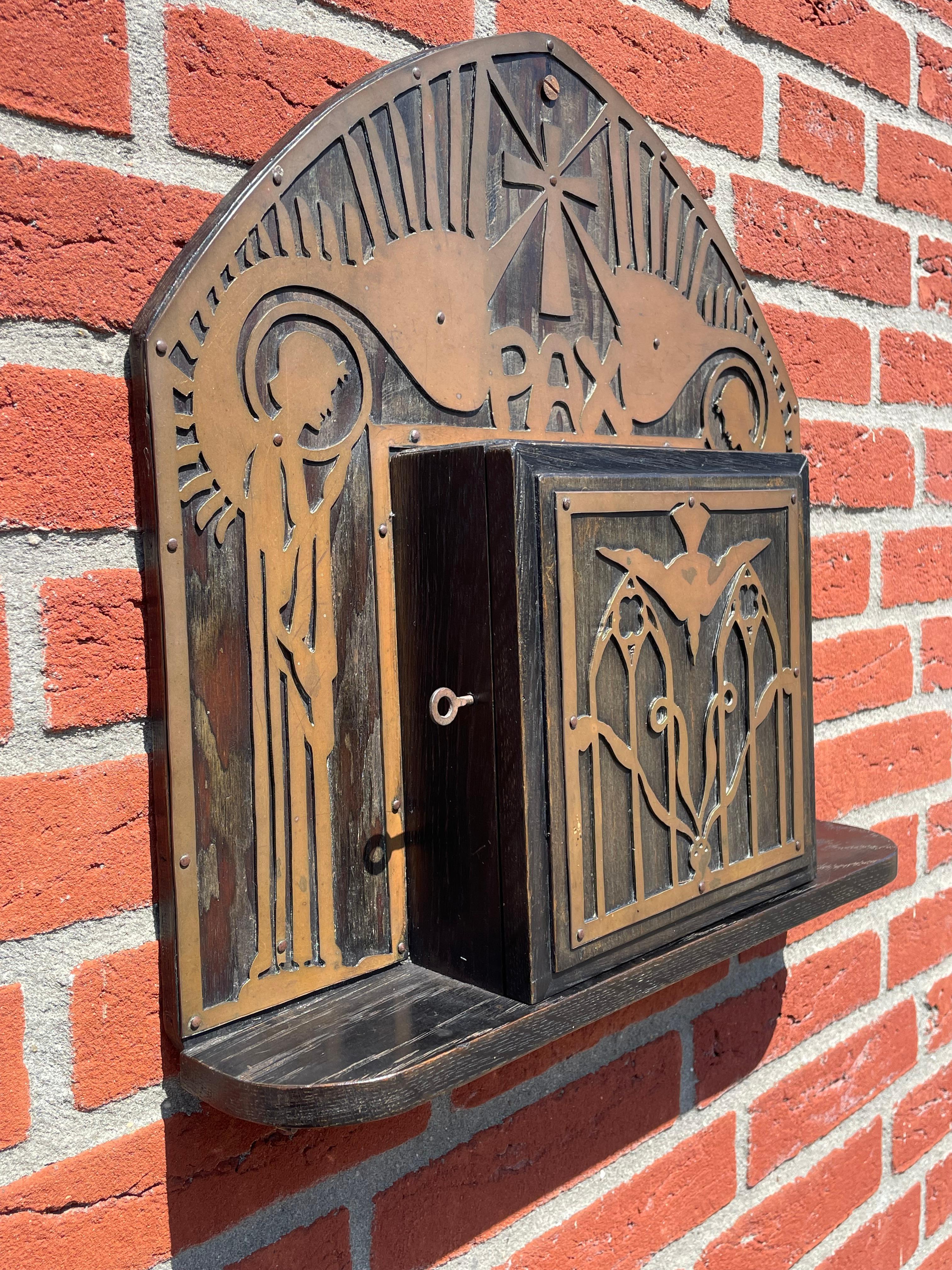 Antique Gothic Revival Reliquary Wall Cabinet Brass Angels Reliquiae Sanctorum 2