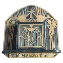 Antiker Reliquary-Wandschrank im gotischen Revival-Stil aus Messing mit Engeln, Reliquiae Sanctorum