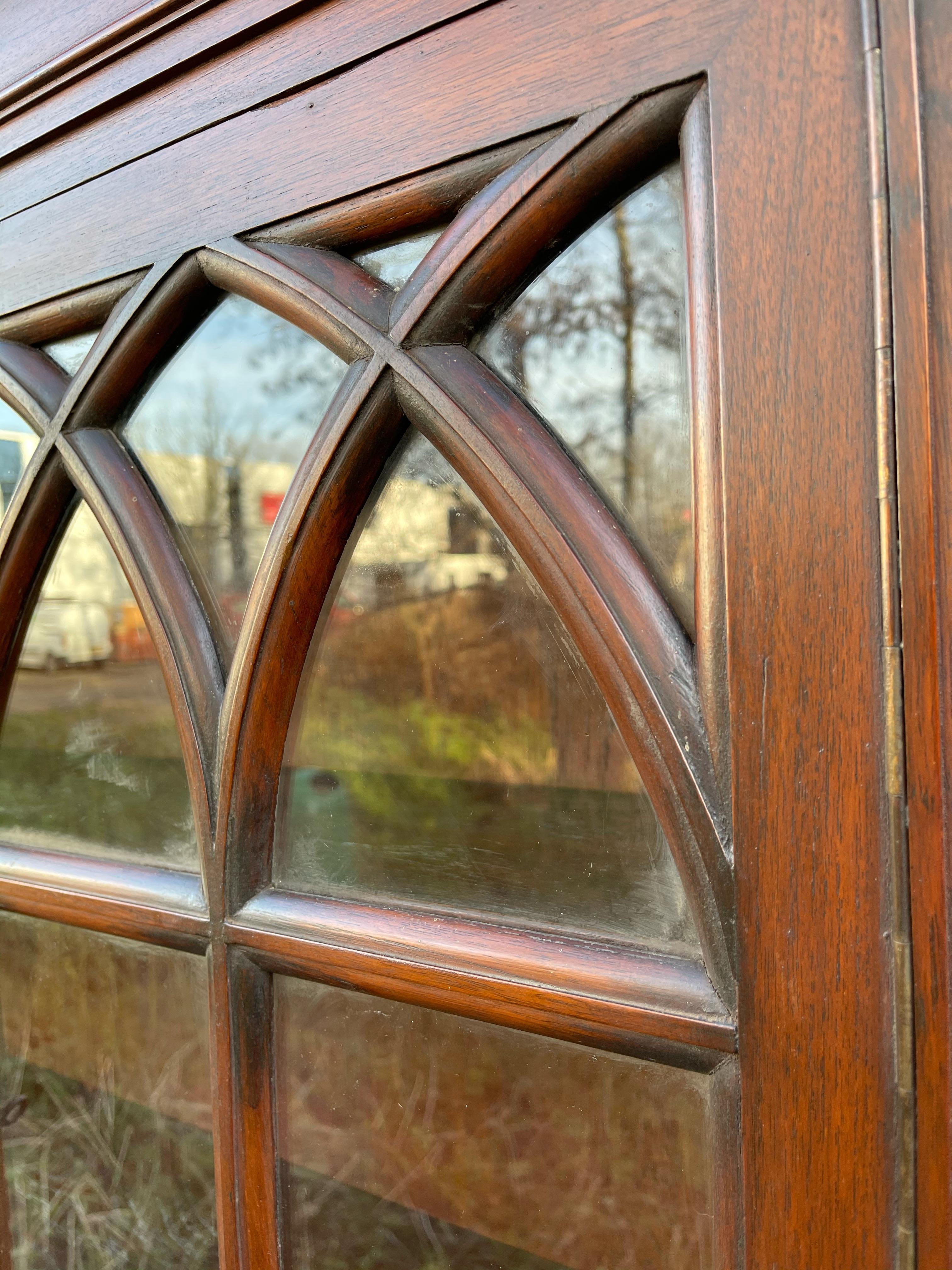 Antique Gothic Revival Solid Wood Hanging Wall Cabinet w. Church Windows 4