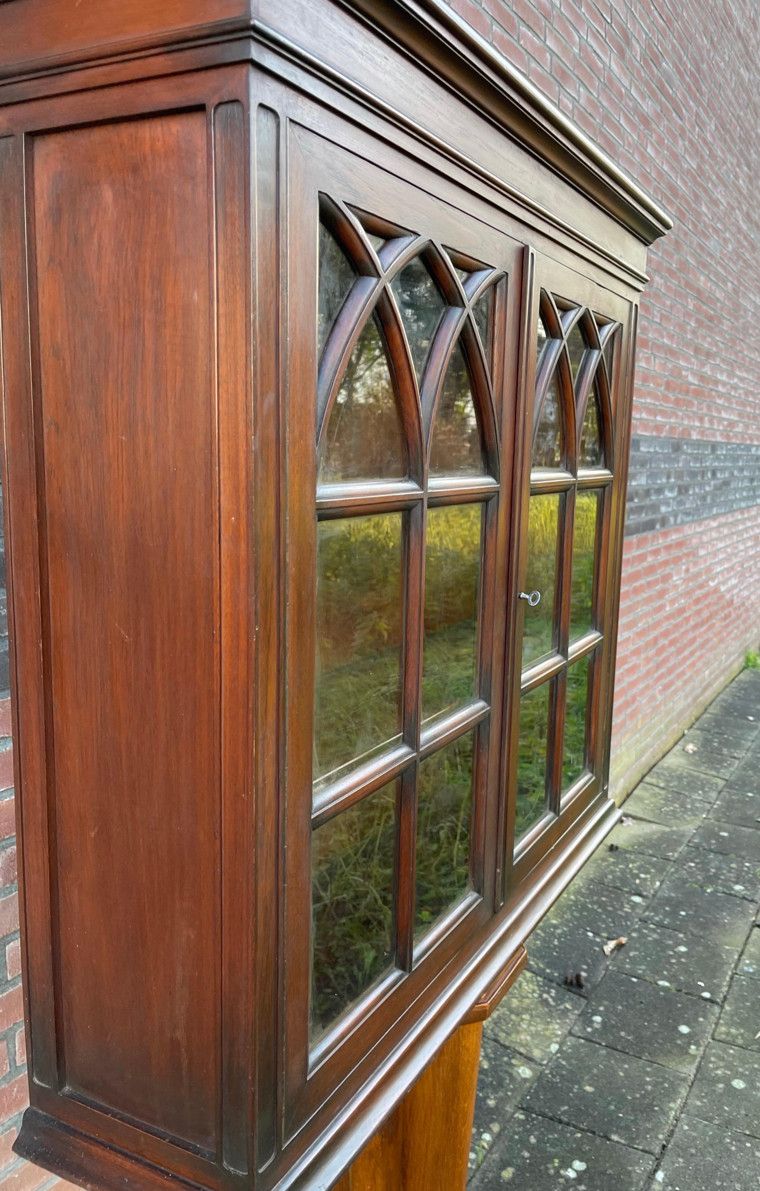 Antique Gothic Revival Solid Wood Hanging Wall Cabinet w. Church Windows 5