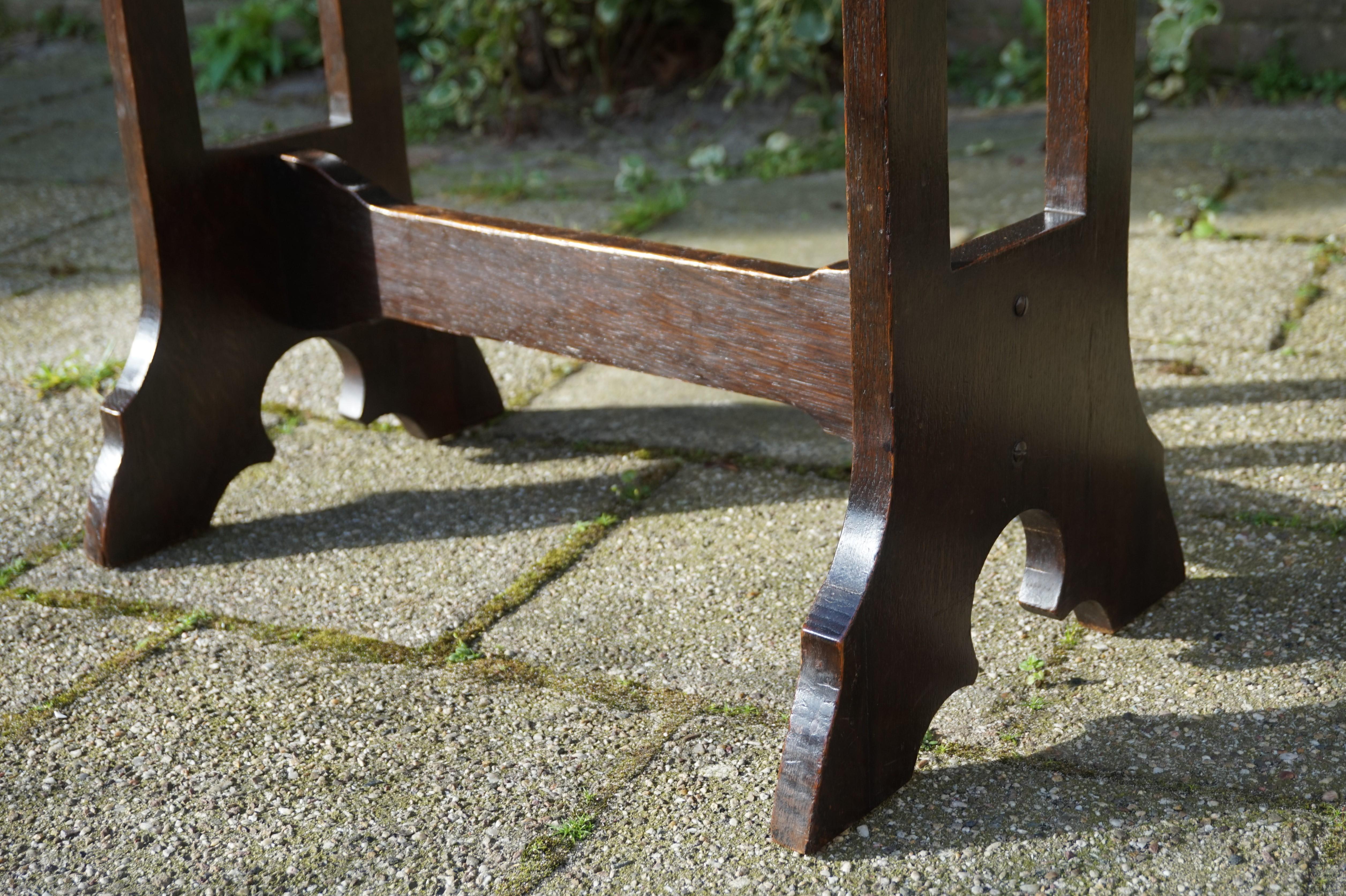 Antique Gothic Revival Solid Oak Church Organ Stool / Bench with Upholstery 1910 4