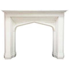 Antique Gothic Revival Statuary Marble Fireplace