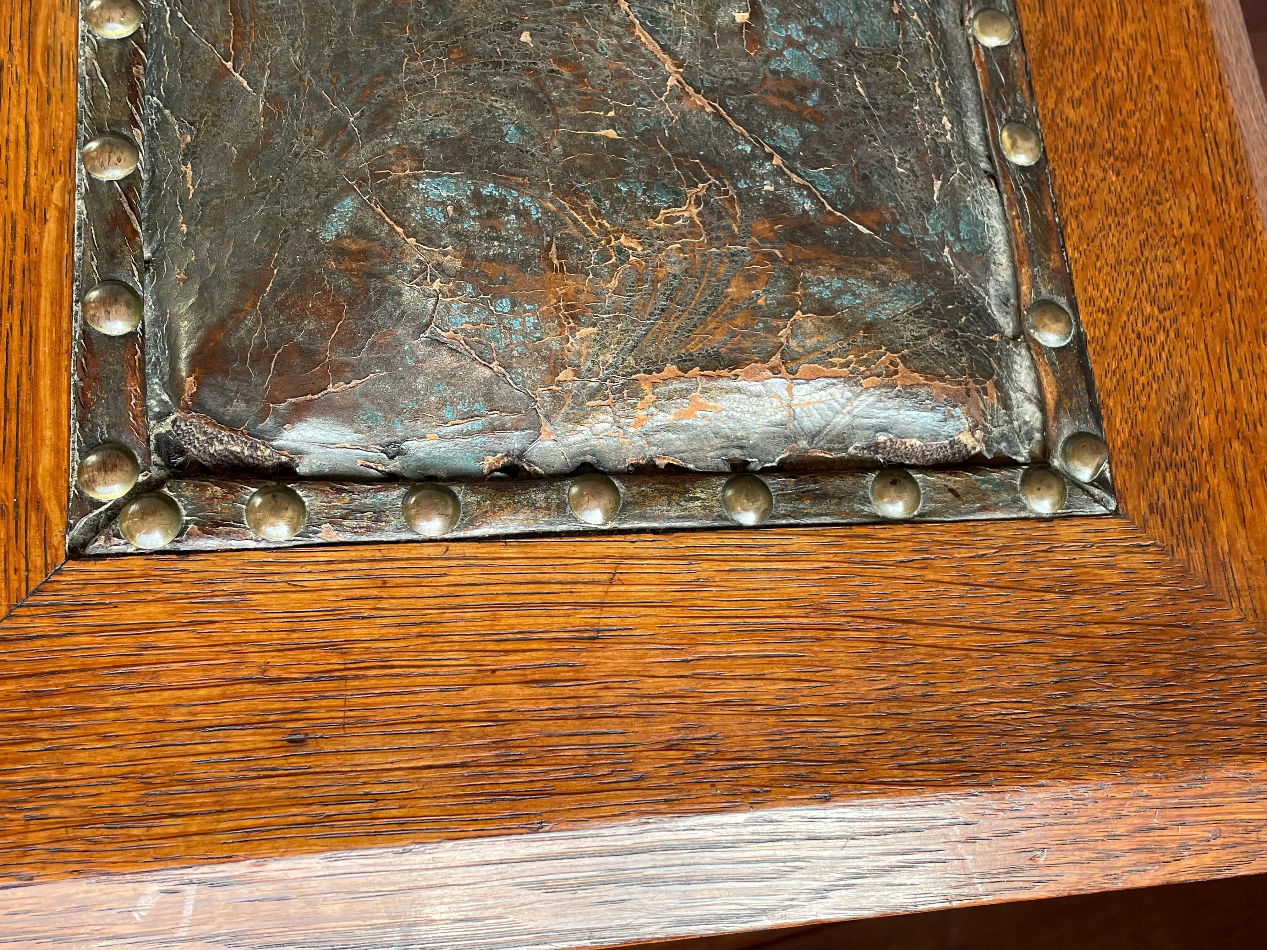 Antique Gothic Revival Stool with Christogram & Demon Carvings and Leather Seat 6