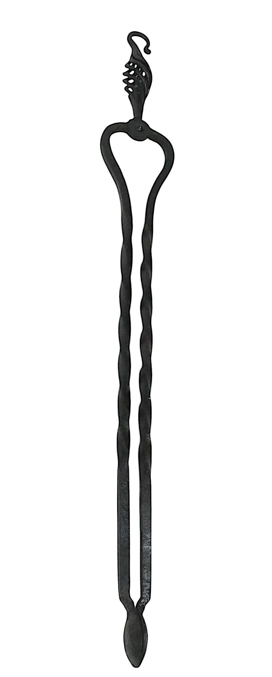 Antique Gothic Revival Style Four Piece Wrought Iron Fireplace Tool Set For Sale 6