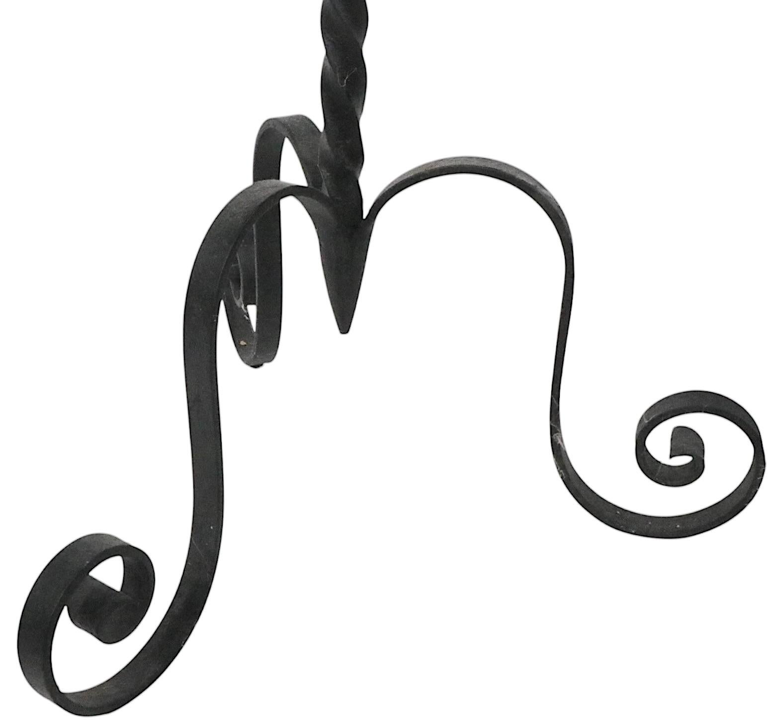 Antique Gothic Revival Style Four Piece Wrought Iron Fireplace Tool Set For Sale 8