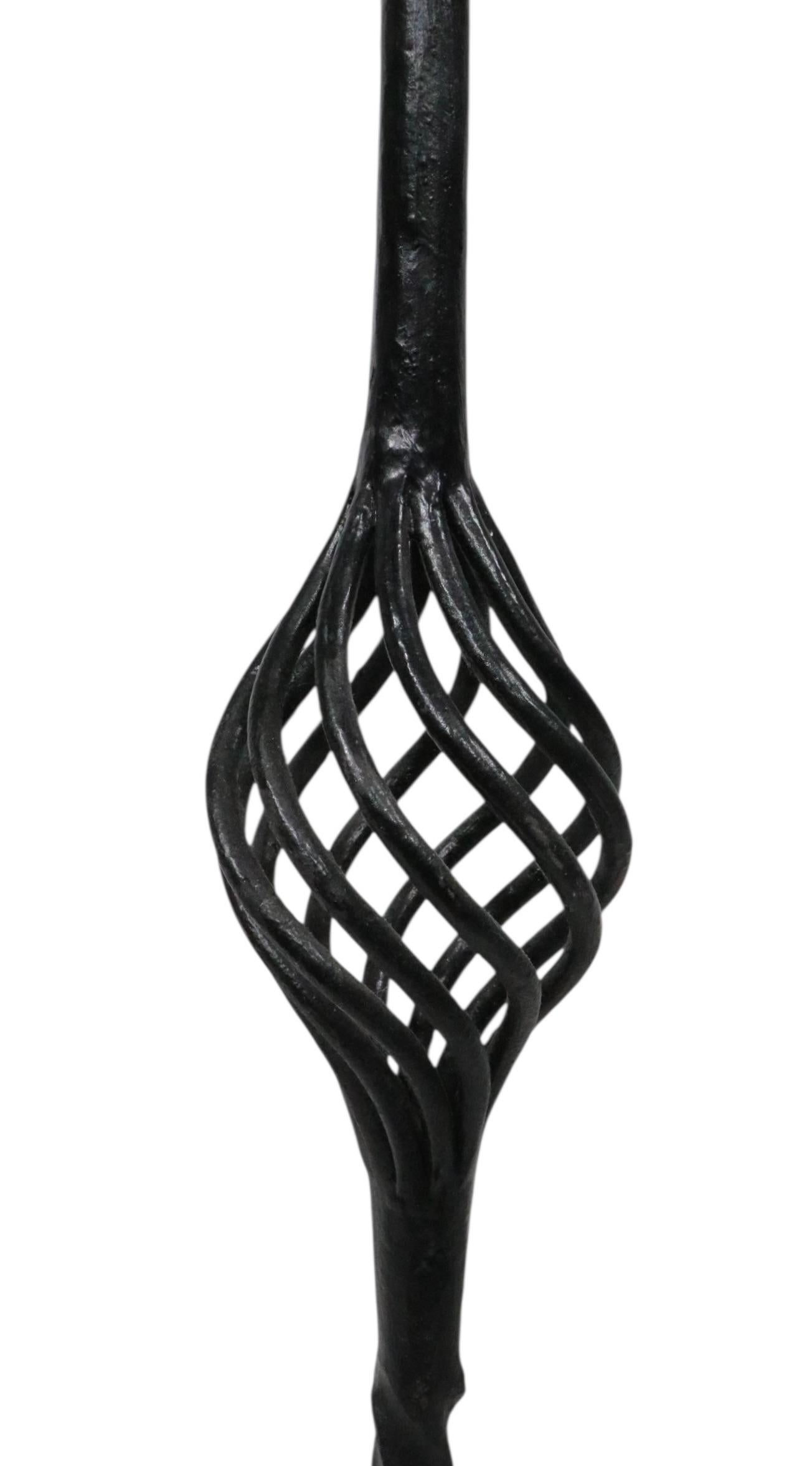 Antique Gothic Revival Style Four Piece Wrought Iron Fireplace Tool Set For Sale 10