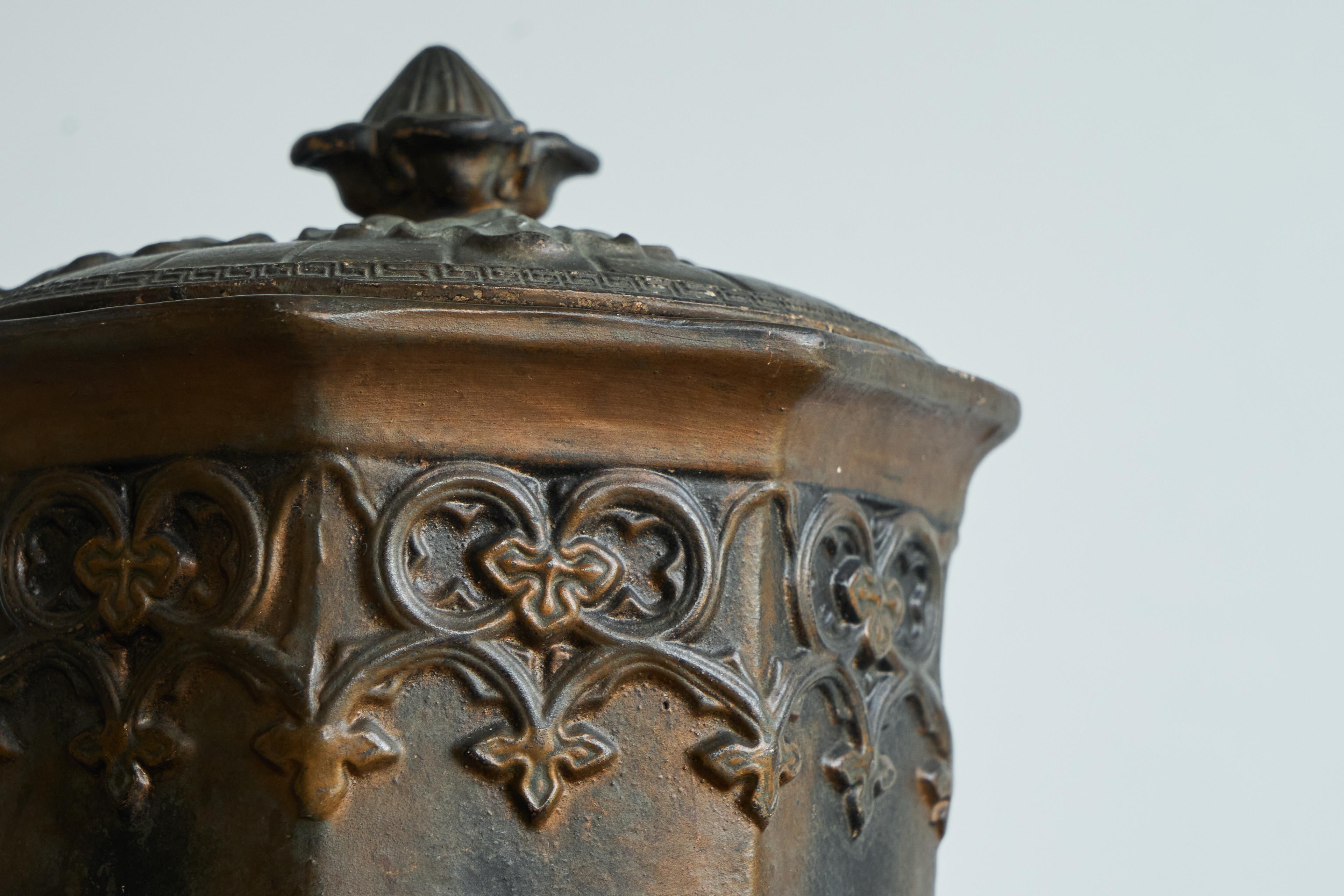 European Antique Gothic Revival Style Lidded Tobacco Pot 19th Century For Sale
