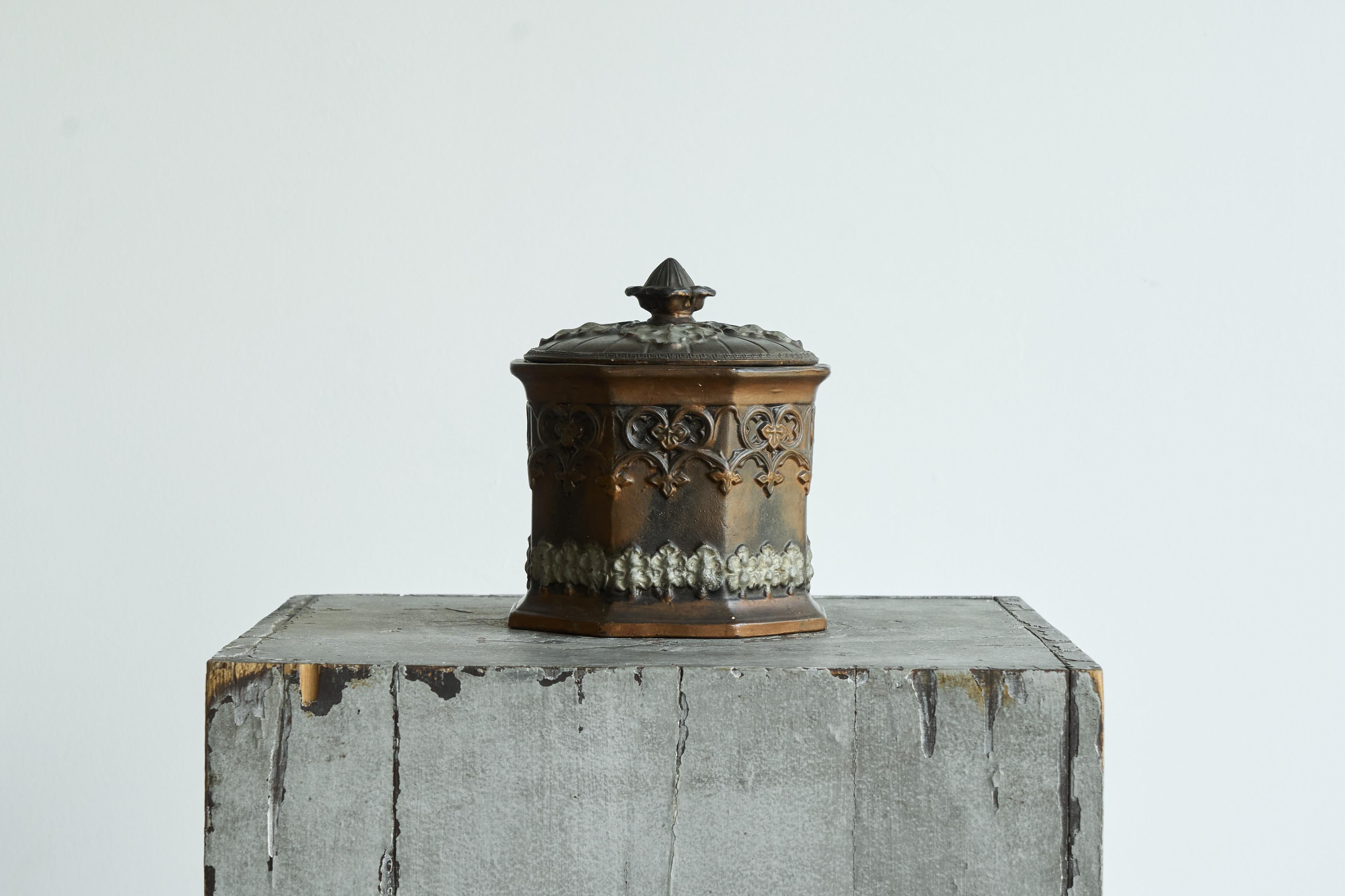 Hand-Crafted Antique Gothic Revival Style Lidded Tobacco Pot 19th Century For Sale