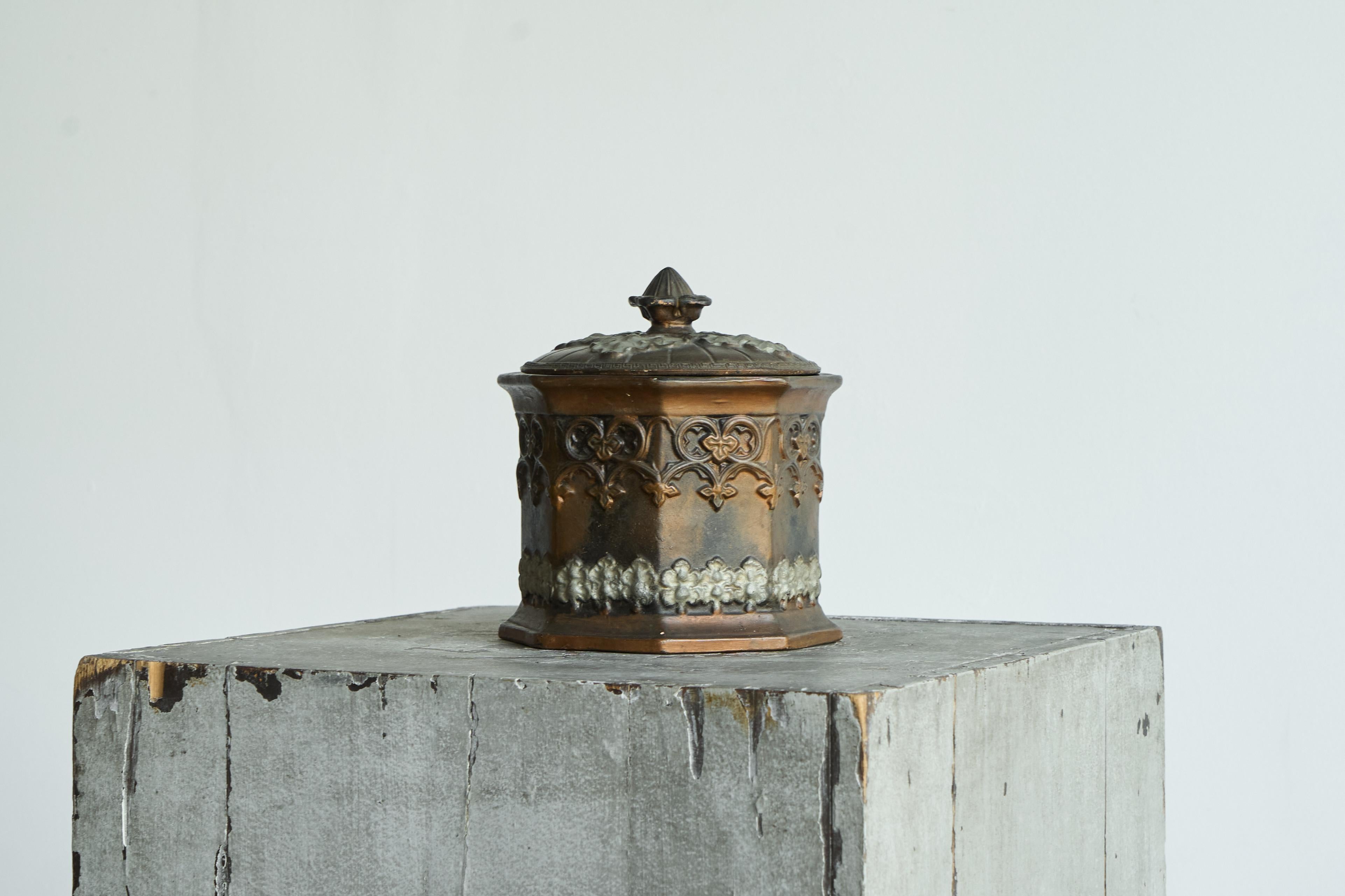 Pottery Antique Gothic Revival Style Lidded Tobacco Pot 19th Century For Sale
