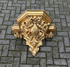 Antique Gothic Revival Top Quality Hand Carved & Gilt Wooden Church Wall Bracket