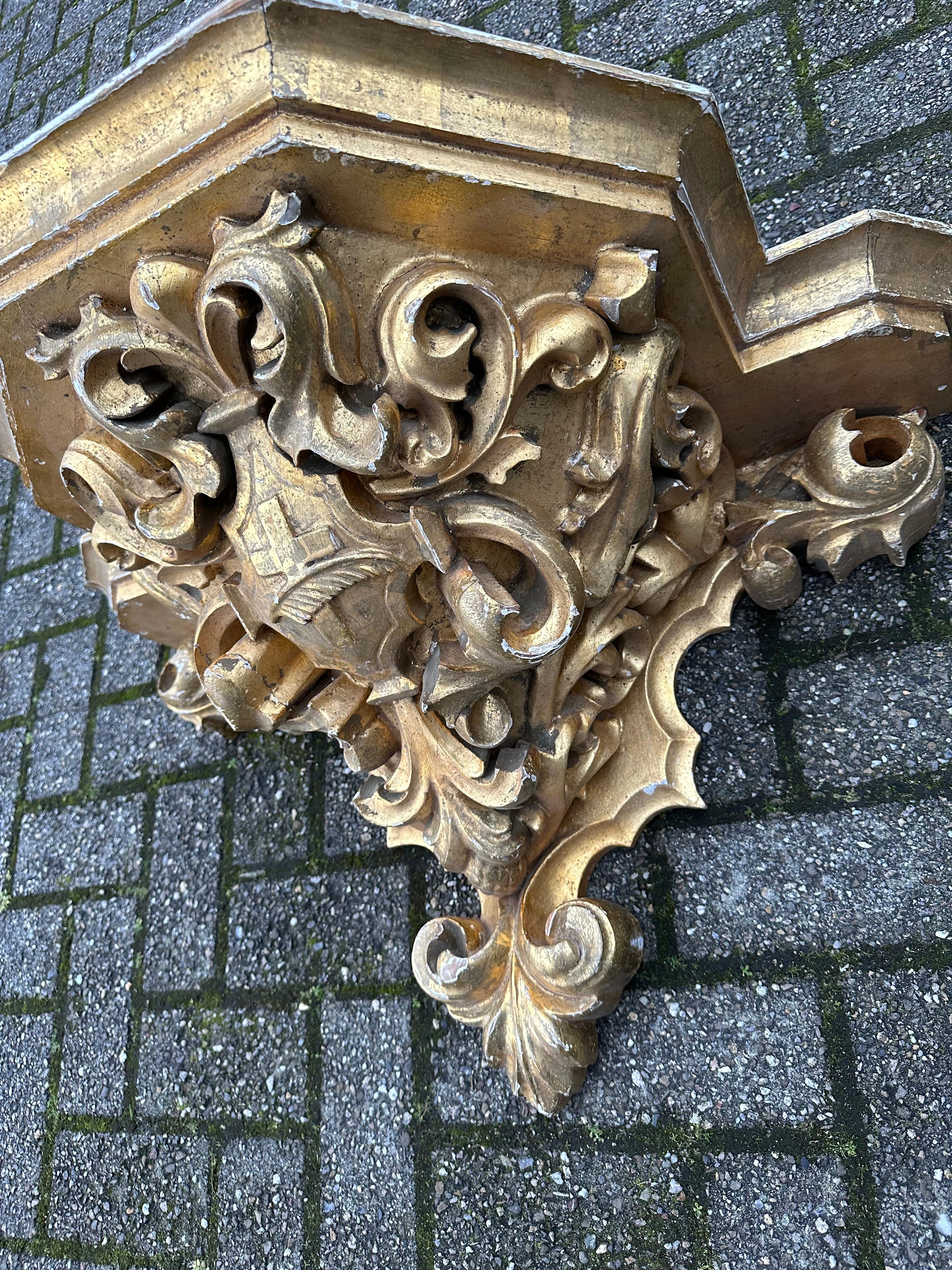Hand-Carved Antique Gothic Revival Top Quality Hand Carved & Gilt Wooden Church Wall Bracket For Sale