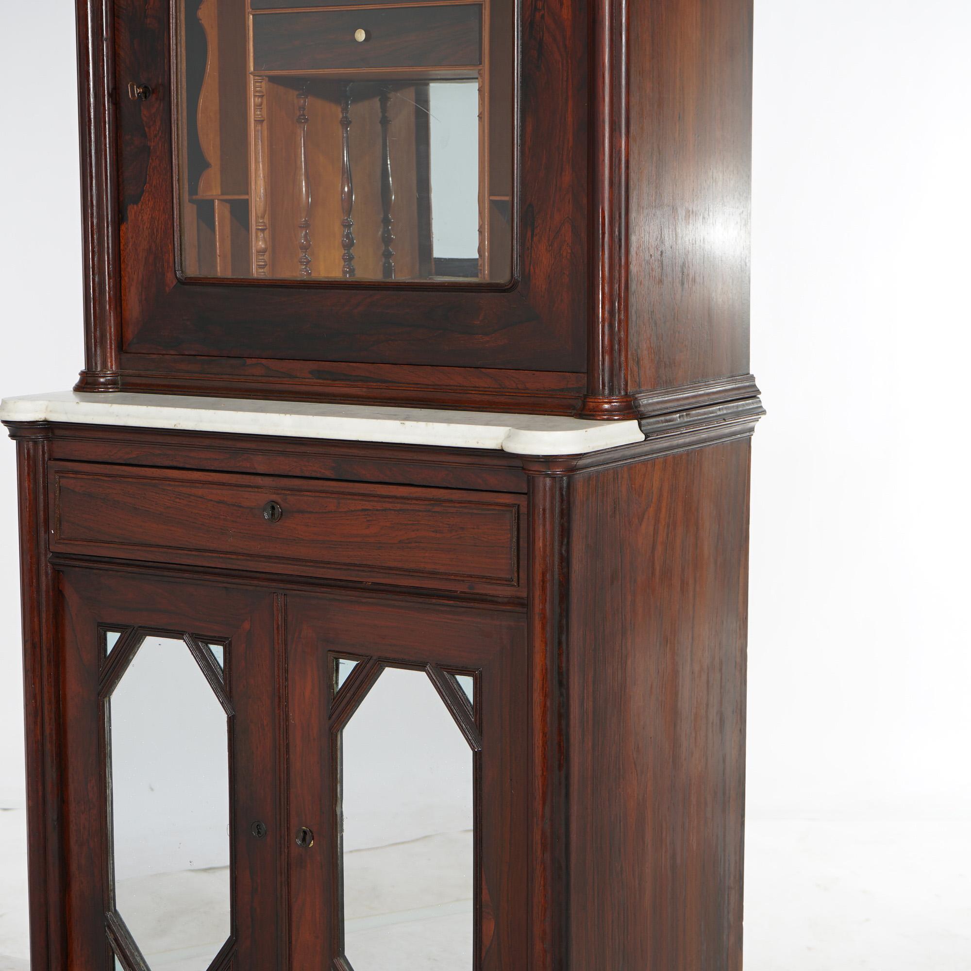 Antique Gothic Revival Victorian Rosewood & Marble Mirrored Secretary Desk C1850 For Sale 7