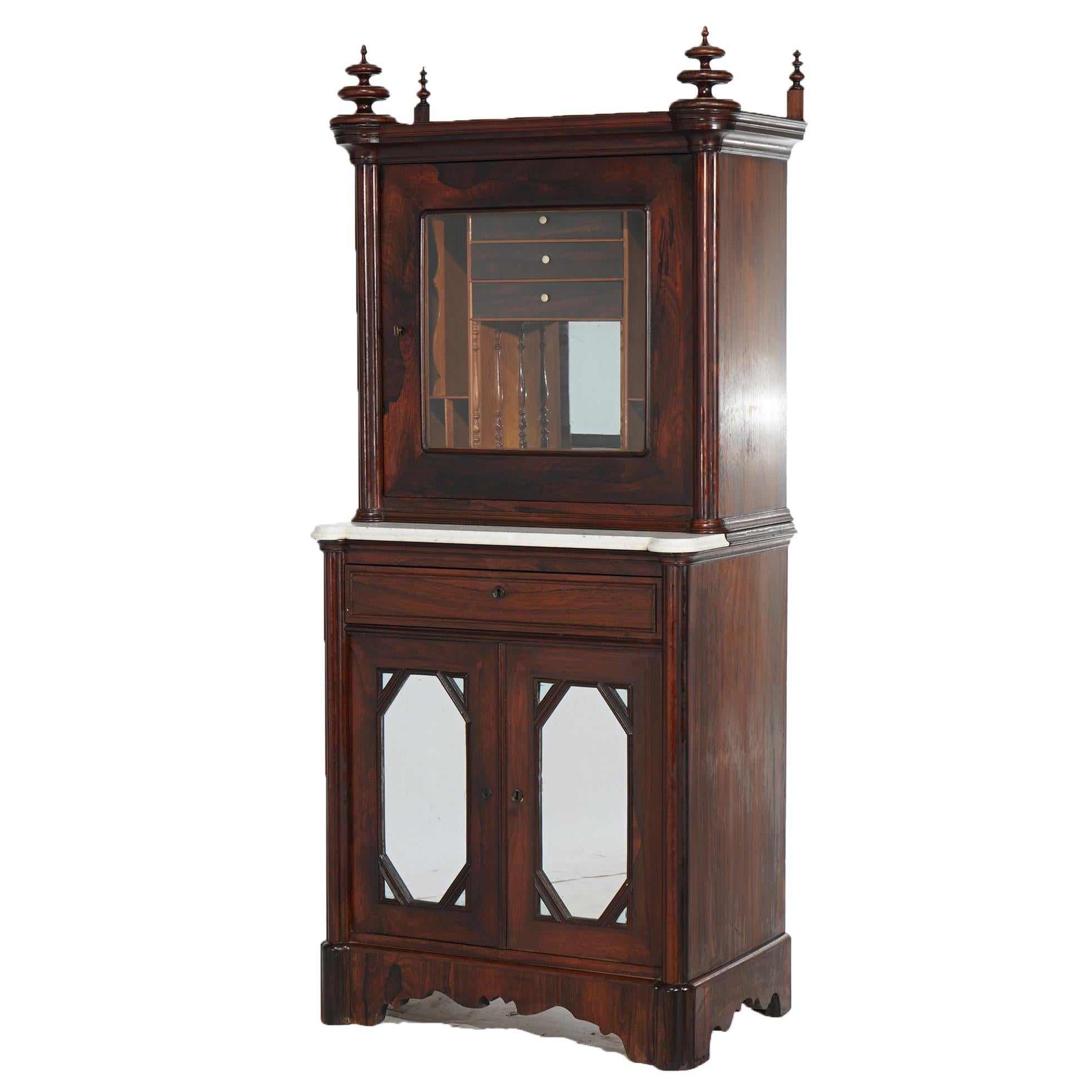 European Antique Gothic Revival Victorian Rosewood & Marble Mirrored Secretary Desk C1850