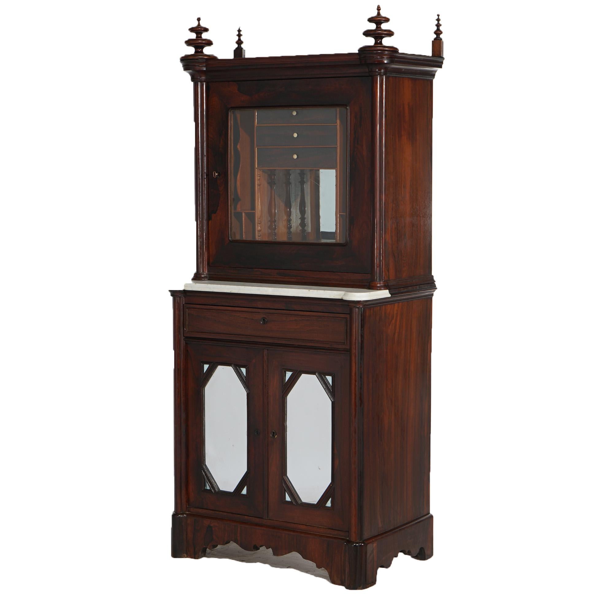 Antique Gothic Revival Victorian Rosewood & Marble Mirrored Secretary Desk C1850 In Good Condition For Sale In Big Flats, NY