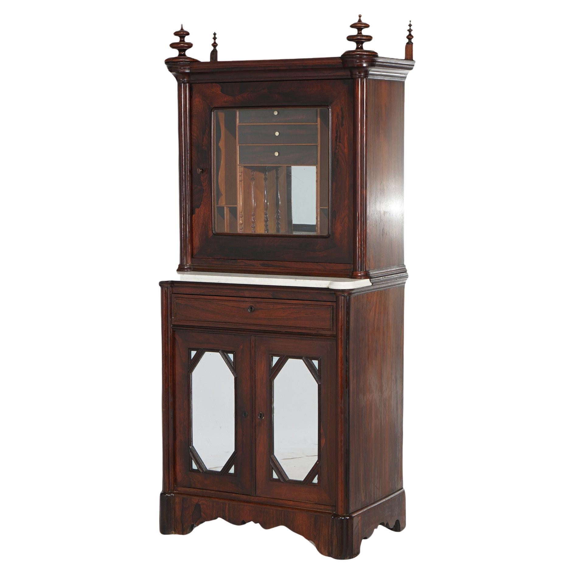 Antique Gothic Revival Victorian Rosewood & Marble Mirrored Secretary Desk C1850 For Sale