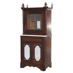 Antique Gothic Revival Victorian Rosewood & Marble Mirrored Secretary Desk C1850
