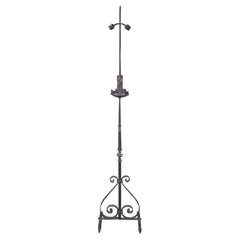 Antique Gothic Revival Wrought Iron Torchiere Altar Candle Stand Floor Lamp 70"