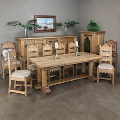Antique Gothic Rustic Stripped Oak Dining Table