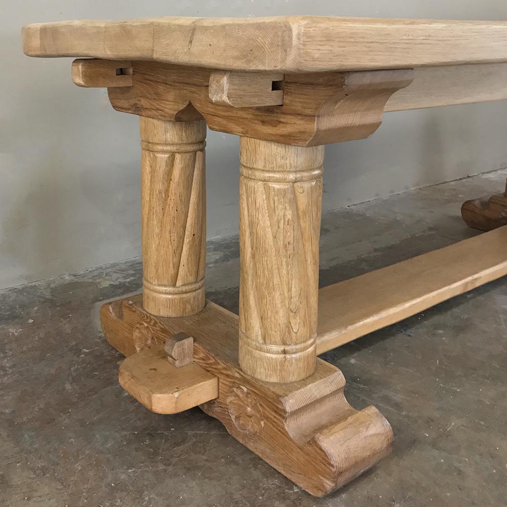 Belgian Antique Gothic Rustic Stripped Oak Dining Table