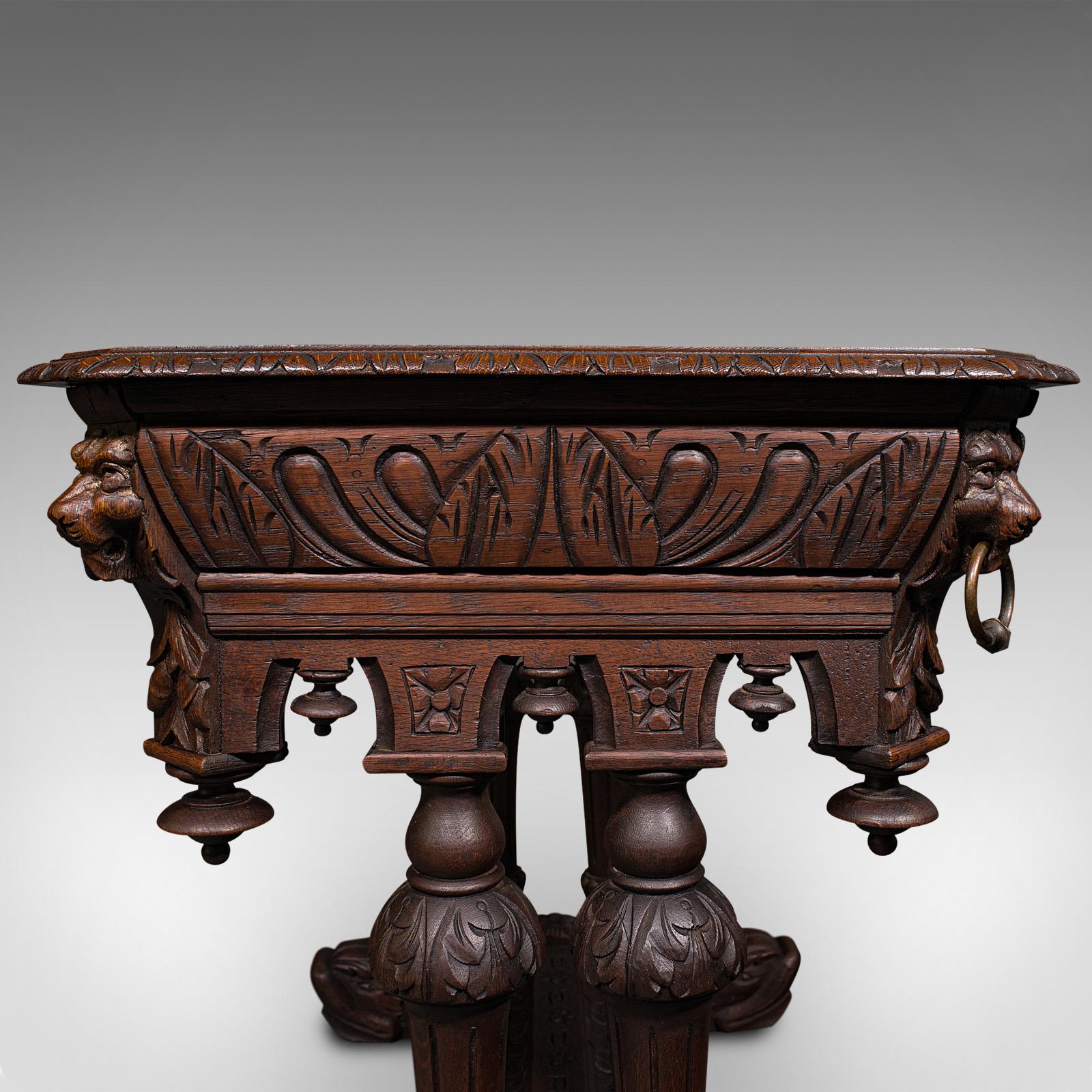 Antique Gothic Side Table, Scottish, Oak, Correspondence Desk, Victorian, C.1880 5