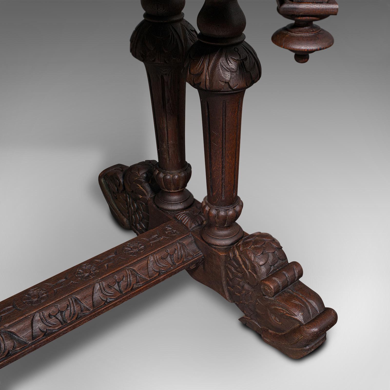 Antique Gothic Side Table, Scottish, Oak, Correspondence Desk, Victorian, C.1880 6