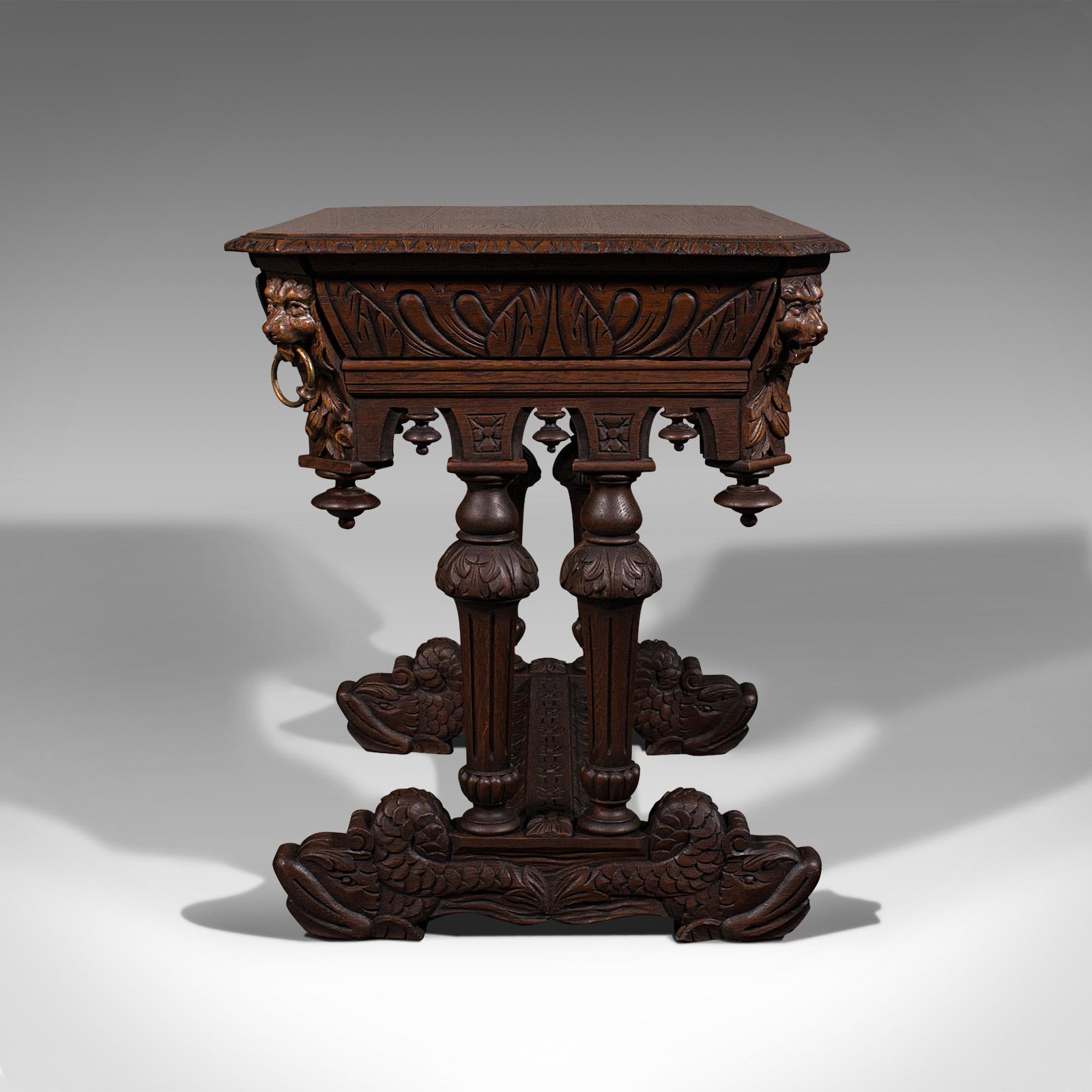 Antique Gothic Side Table, Scottish, Oak, Correspondence Desk, Victorian, C.1880 In Good Condition In Hele, Devon, GB