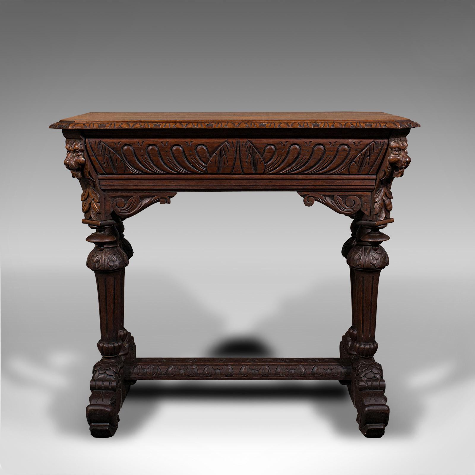 19th Century Antique Gothic Side Table, Scottish, Oak, Correspondence Desk, Victorian, C.1880