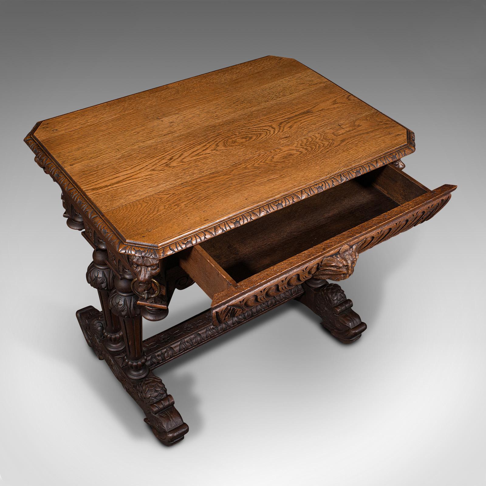 Antique Gothic Side Table, Scottish, Oak, Correspondence Desk, Victorian, C.1880 1