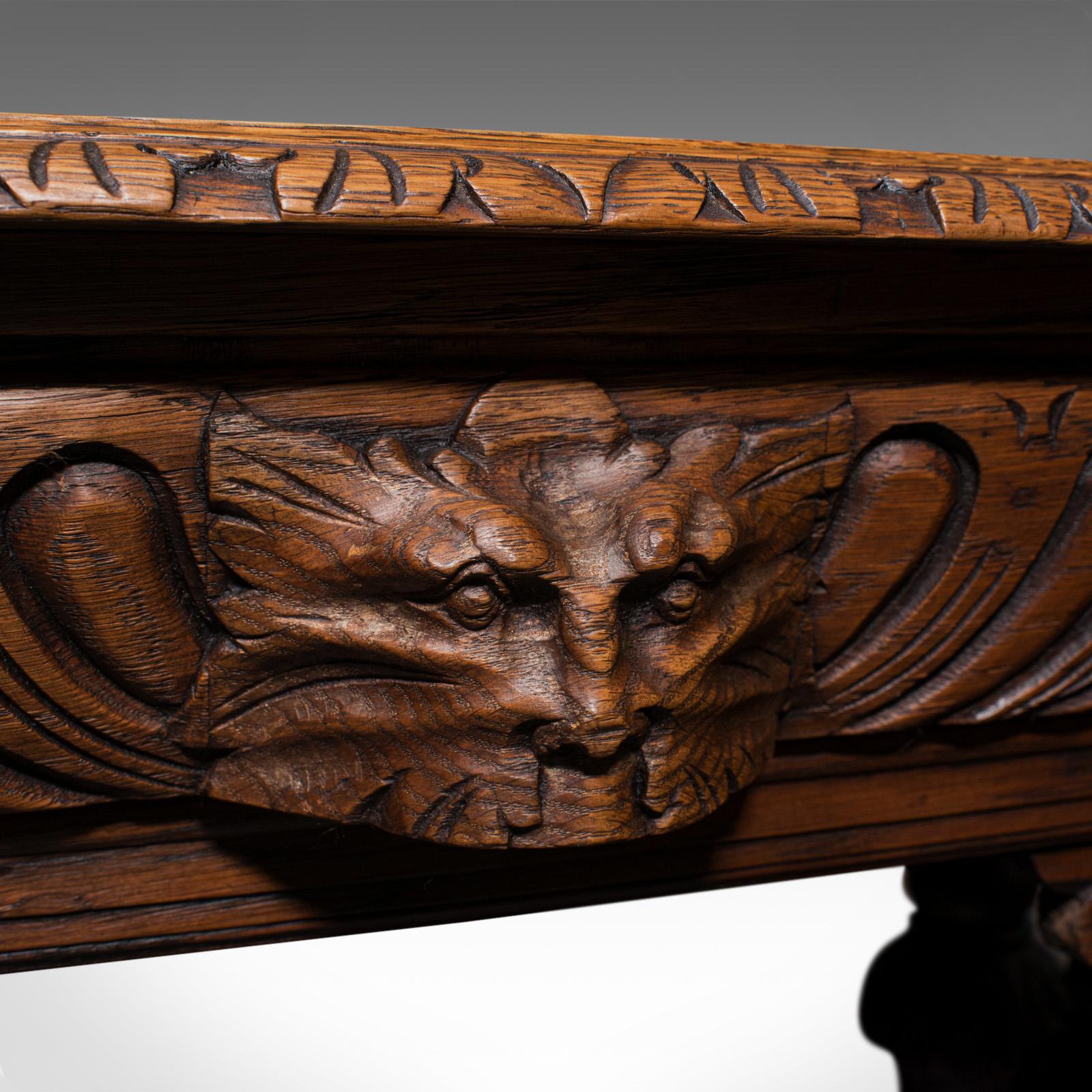 Antique Gothic Side Table, Scottish, Oak, Correspondence Desk, Victorian, C.1880 2