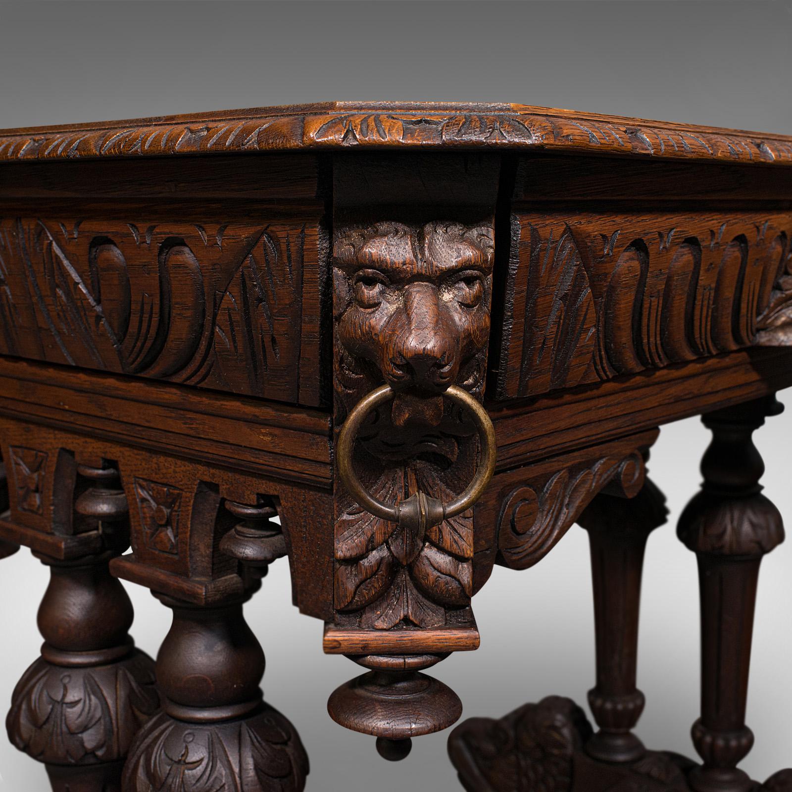 Antique Gothic Side Table, Scottish, Oak, Correspondence Desk, Victorian, C.1880 4