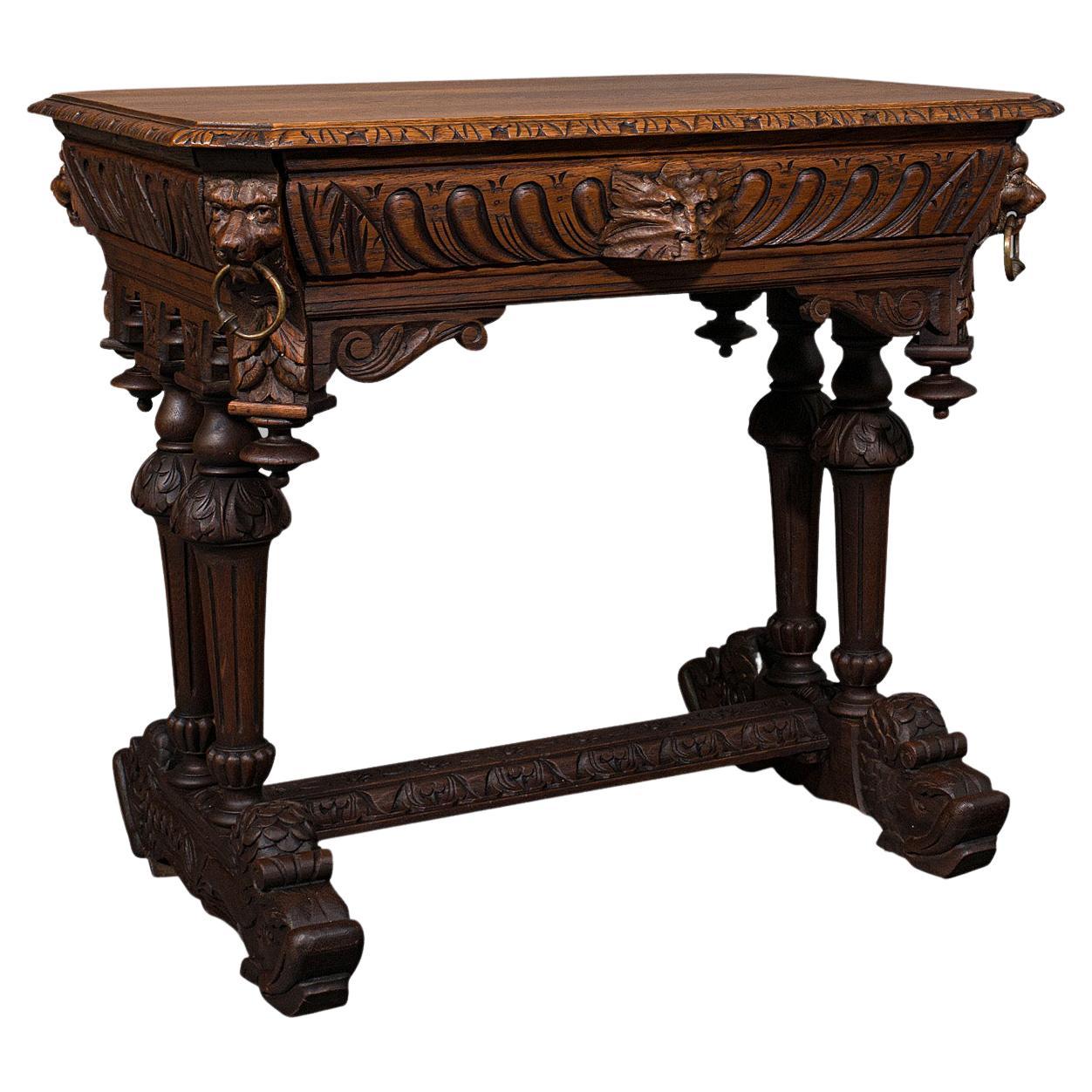 Antique Gothic Side Table, Scottish, Oak, Correspondence Desk, Victorian, C.1880