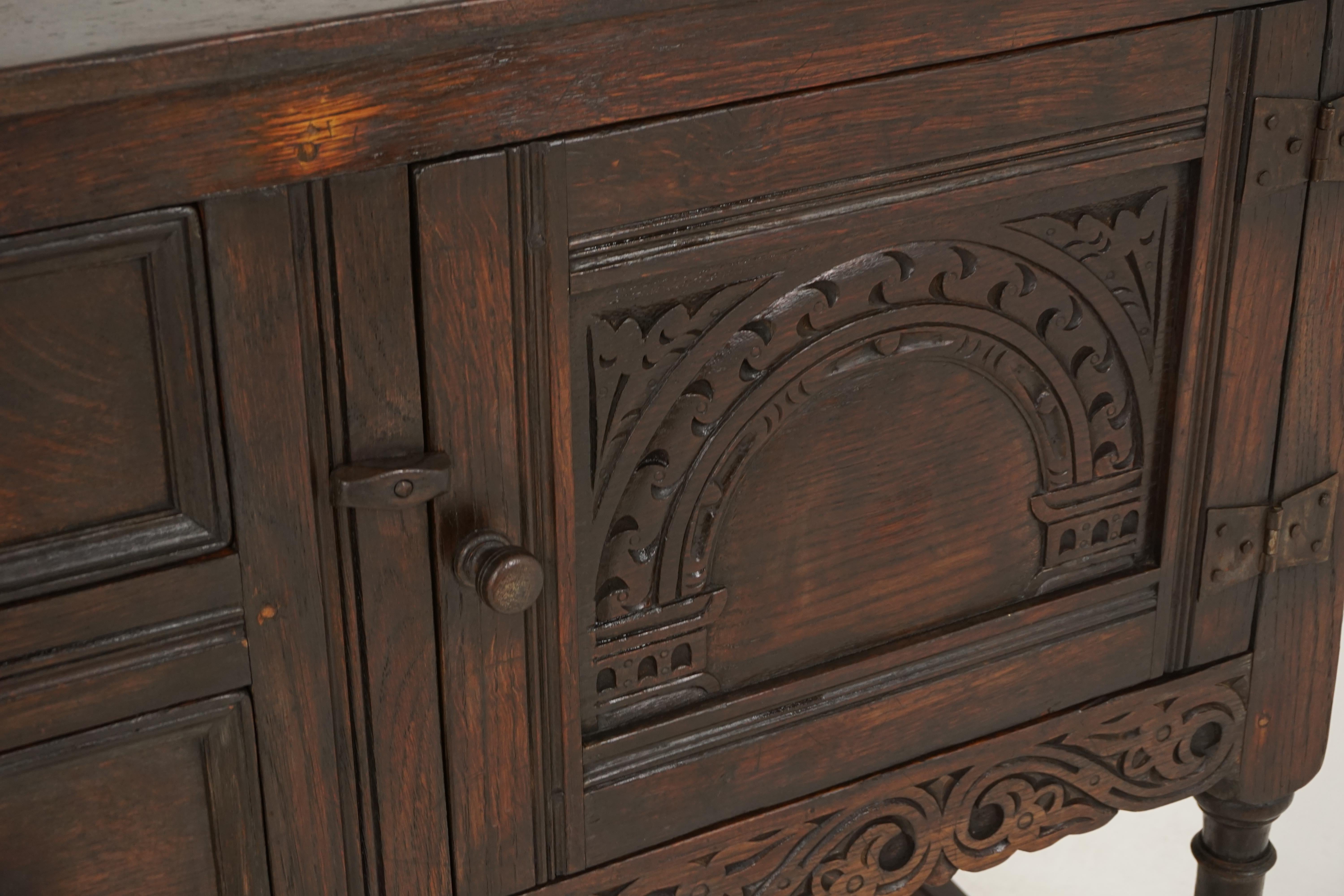 Antique Gothic Sideboard, Carved Oak Buffet, Scotland 1910, B2386 In Good Condition In Vancouver, BC