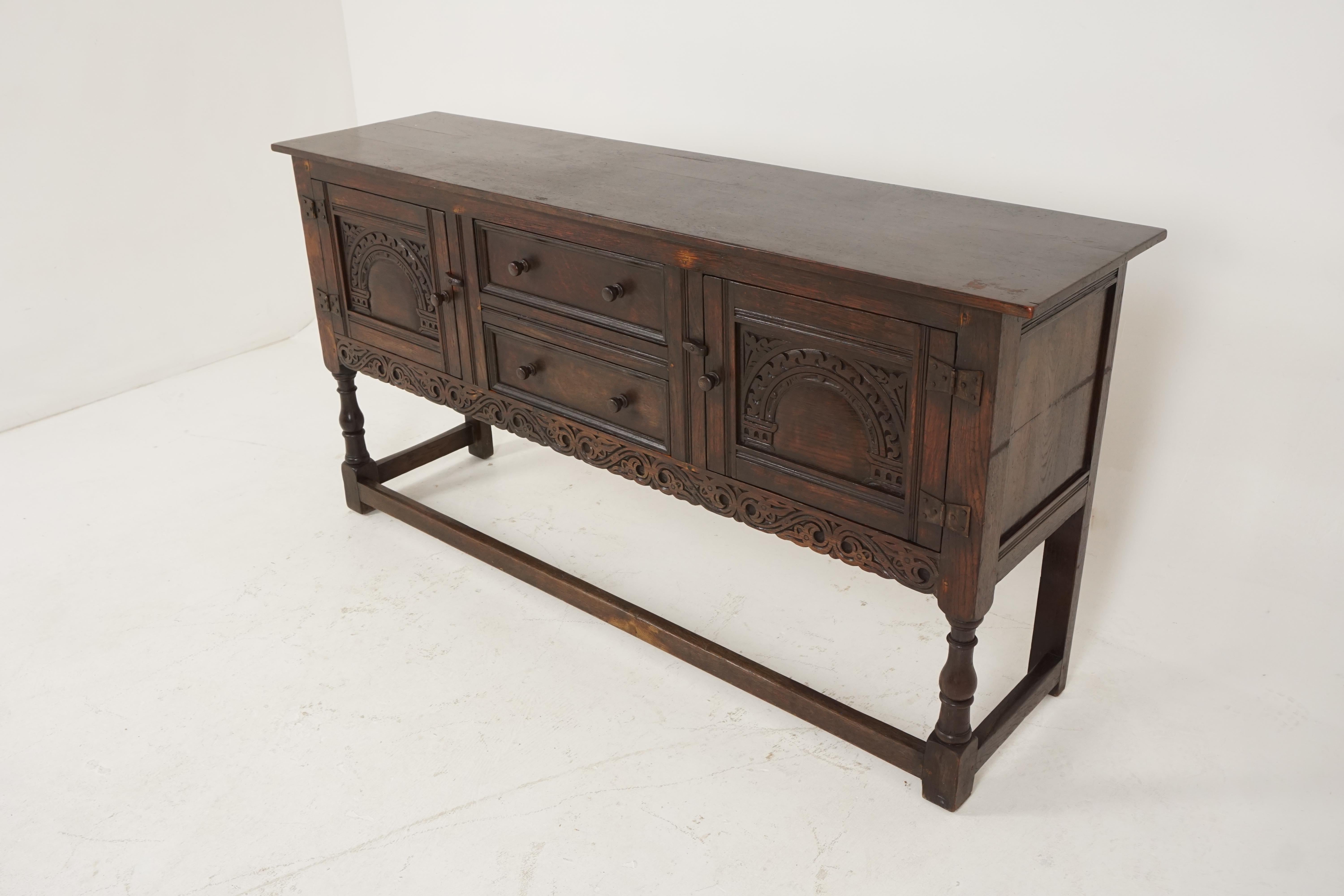 Early 20th Century Antique Gothic Sideboard, Carved Oak Buffet, Scotland 1910, B2386