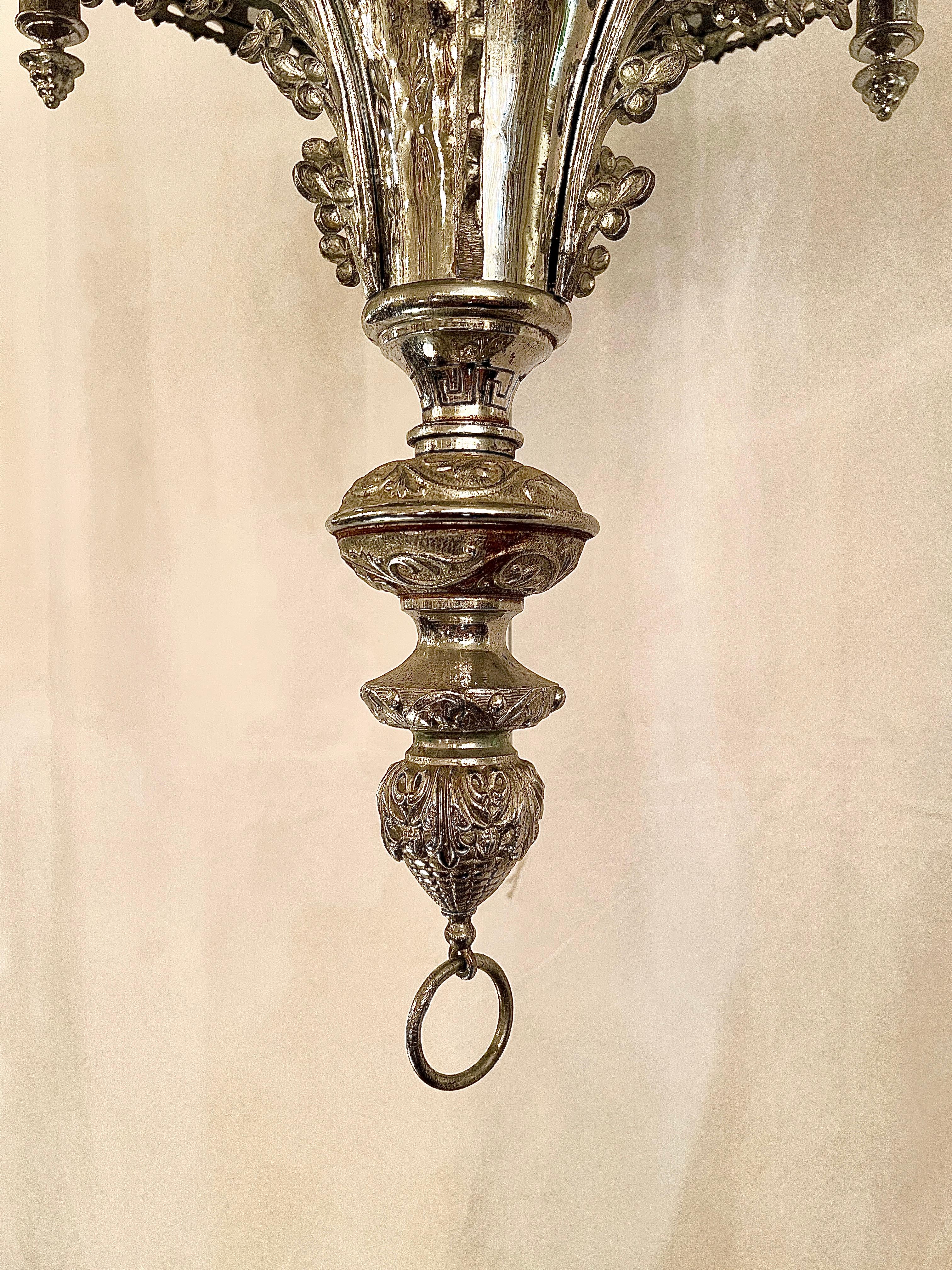 Antique Gothic Silvered Bronze 12-Light Chandelier, Circa 1860. For Sale 2