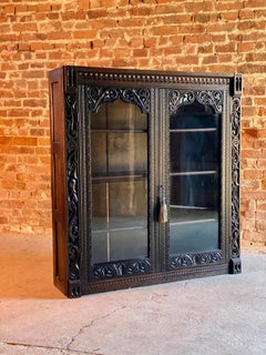Antique Gothic Solid Oak Bookcase Heavily Carved Gothic Glazed circa 1880 No. 2