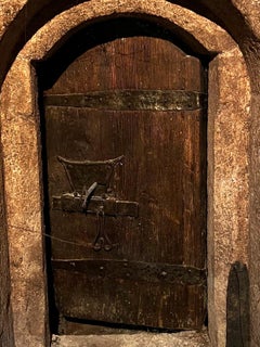 Antique Gothic Solid Oak Wine Seller Door with Original Wrought Iron Hardware