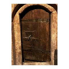 Antique Gothic Solid Oak Wine Seller Door with Original Wrought Iron Hardware