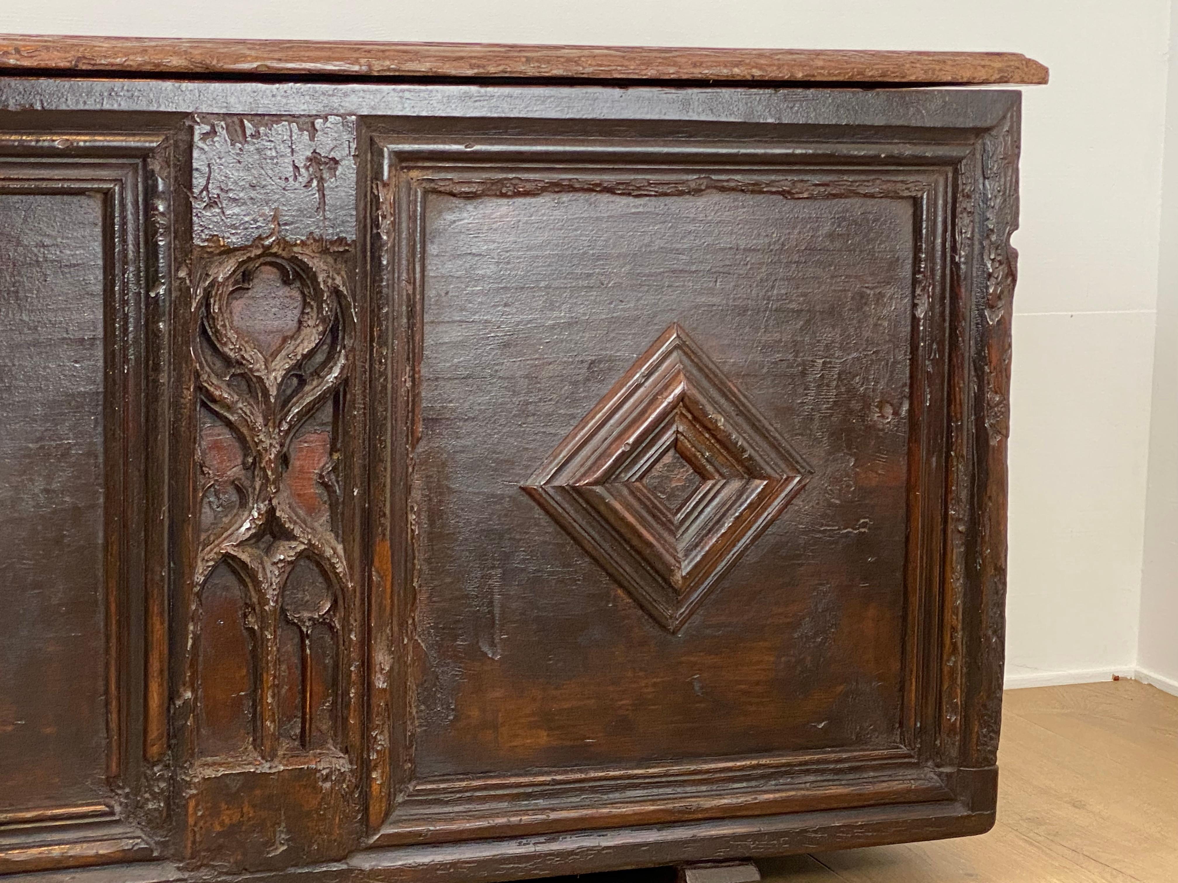 18th Century and Earlier Antique Gothic Spanish Chest/Trunk For Sale
