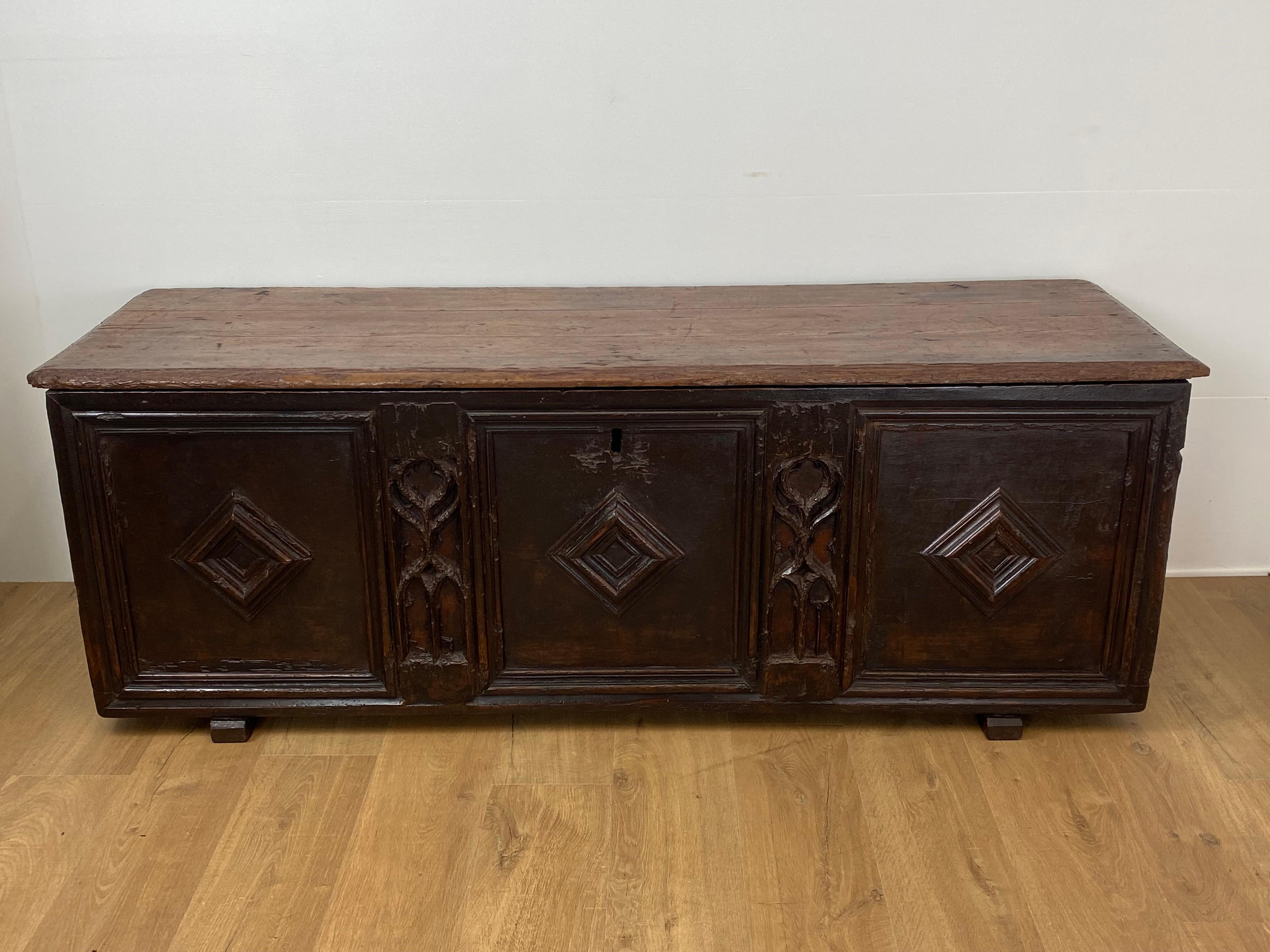 Wood Antique Gothic Spanish Chest/Trunk For Sale