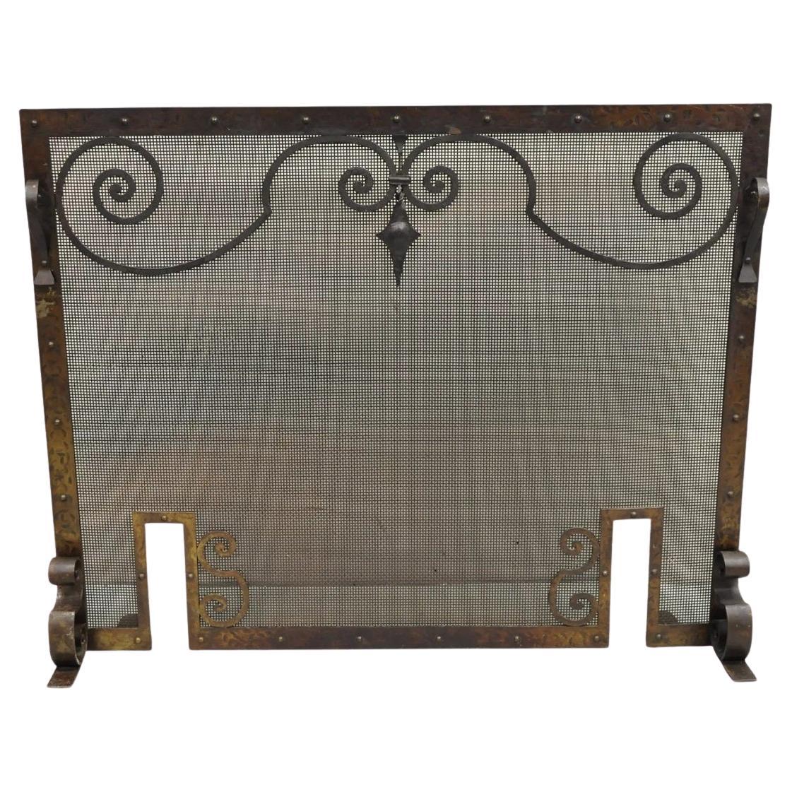 Antique écran de cheminée gothique de la Renaissance espagnole en fer martelé à volutes en vente