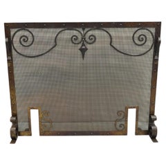 Antique Gothic Spanish Renaissance Hammered Iron Scrolling Fireplace Screen