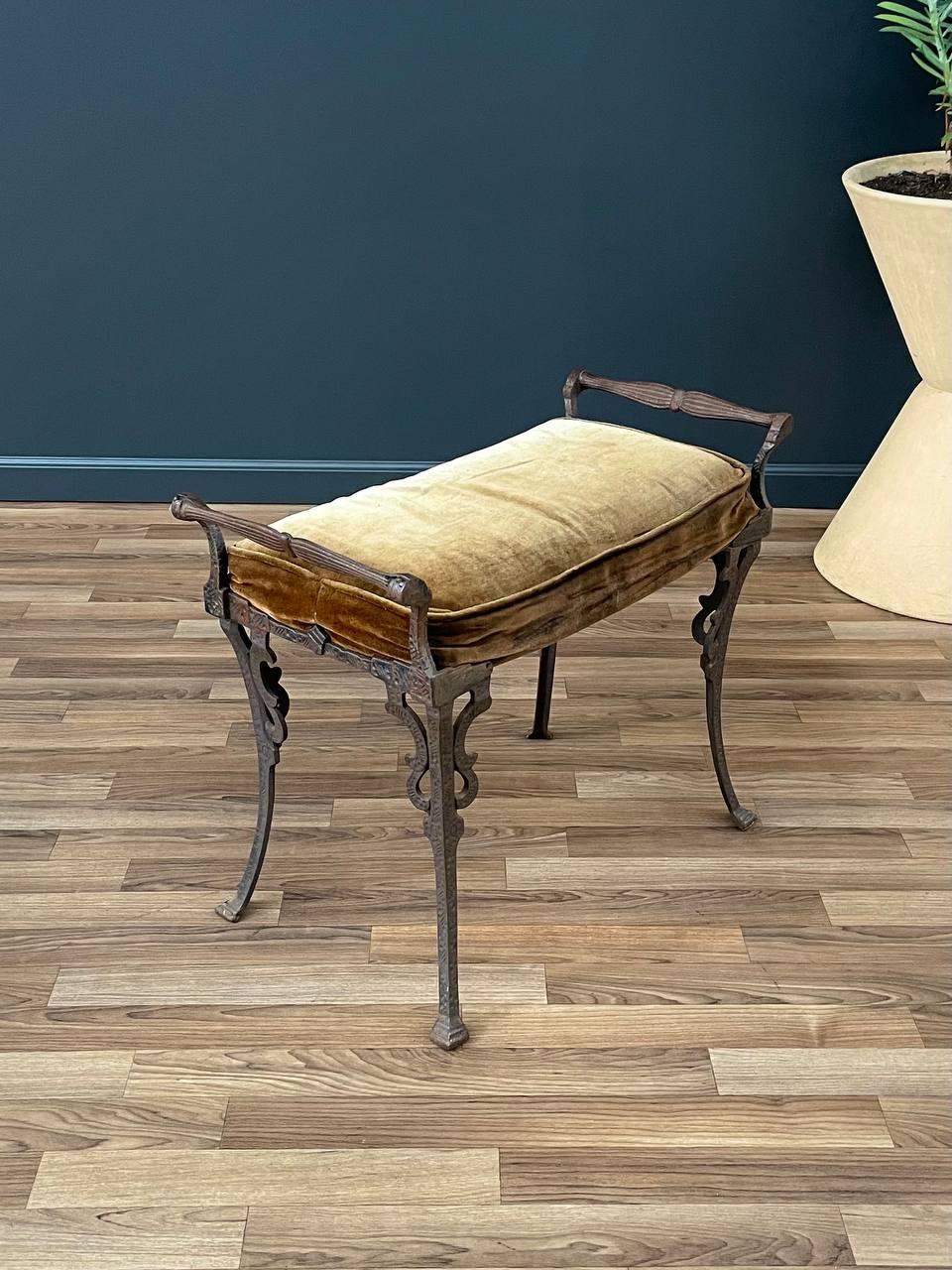 American Antique Gothic Stye Painted Cast Aluminum Bench