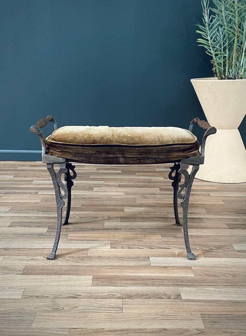 Antique Gothic Stye Painted Cast Aluminum Bench In Good Condition In Los Angeles, CA