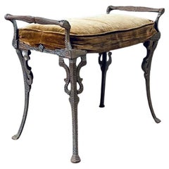 Antique Gothic Stye Painted Cast Aluminum Bench