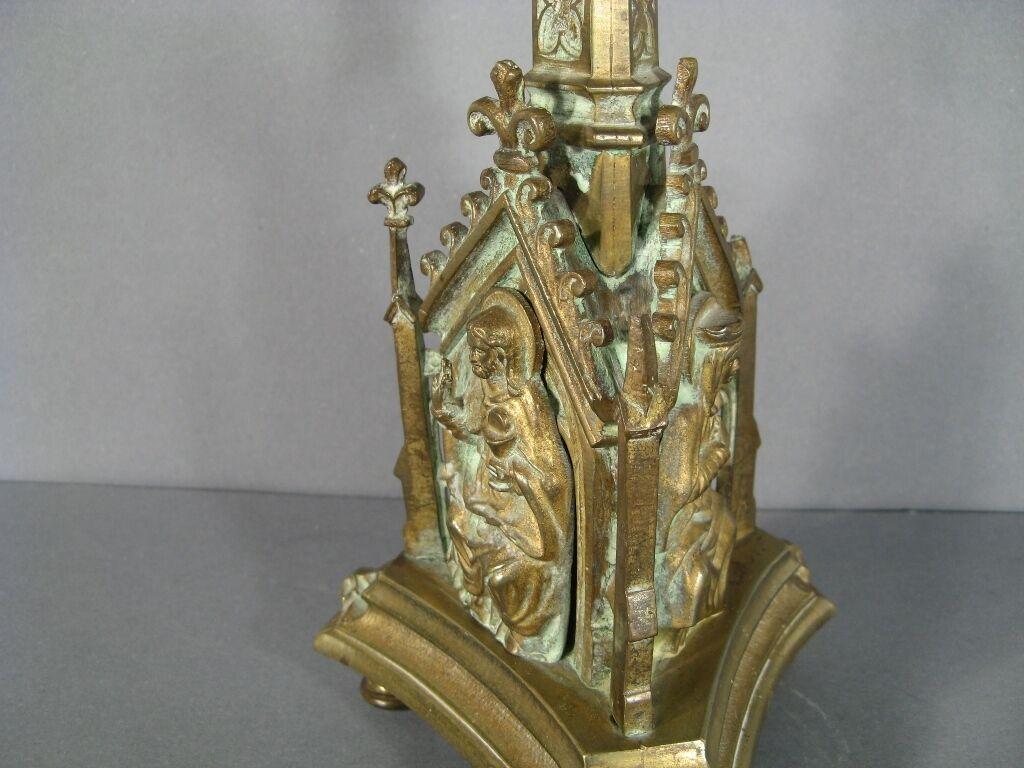 French Antique Gothic Style Candle Holder in Gilded Bronze, 19th Century -1Y61