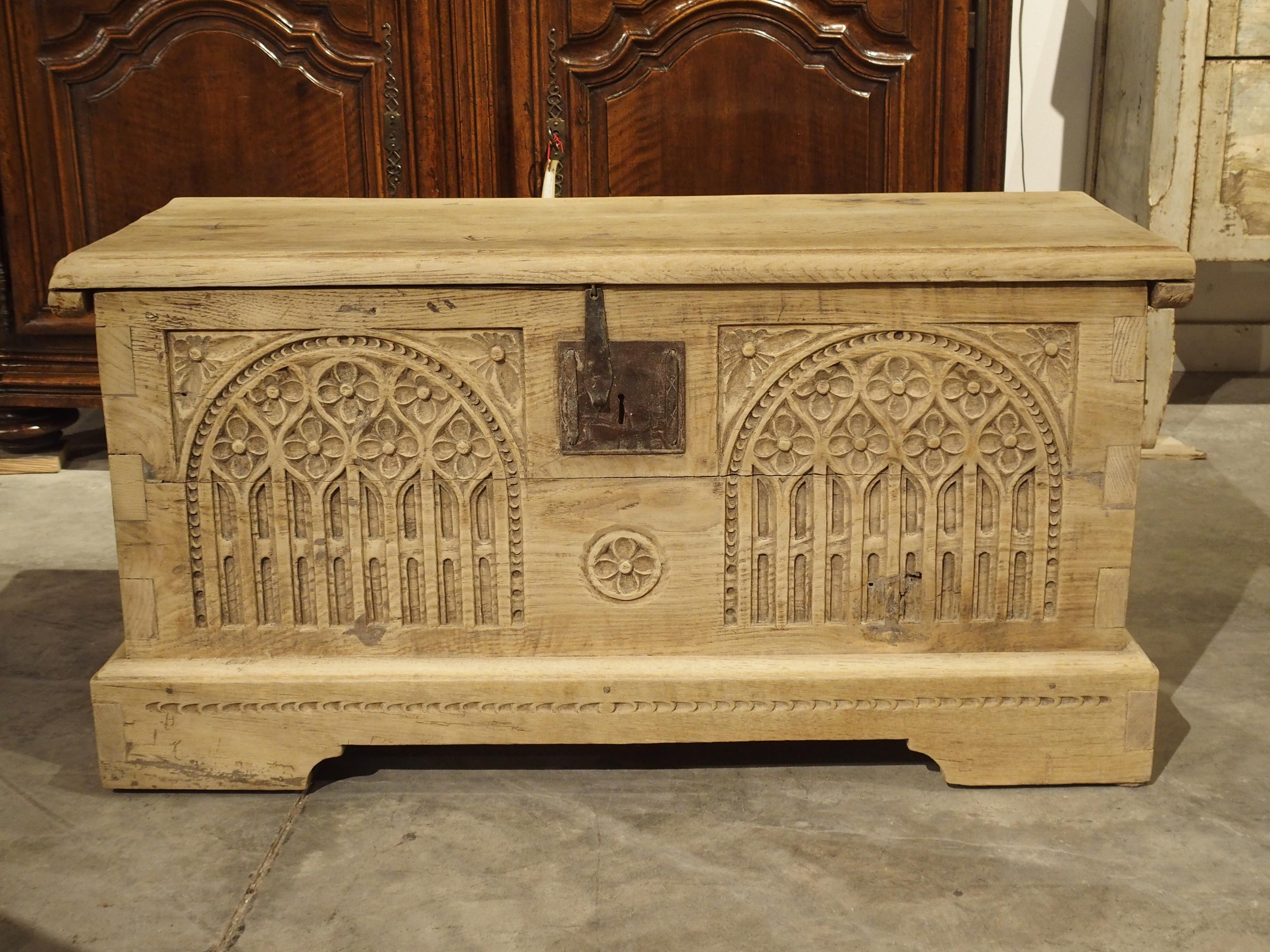 Gothic Revival Antique Gothic Style Carved Oak Trunk, circa 1900