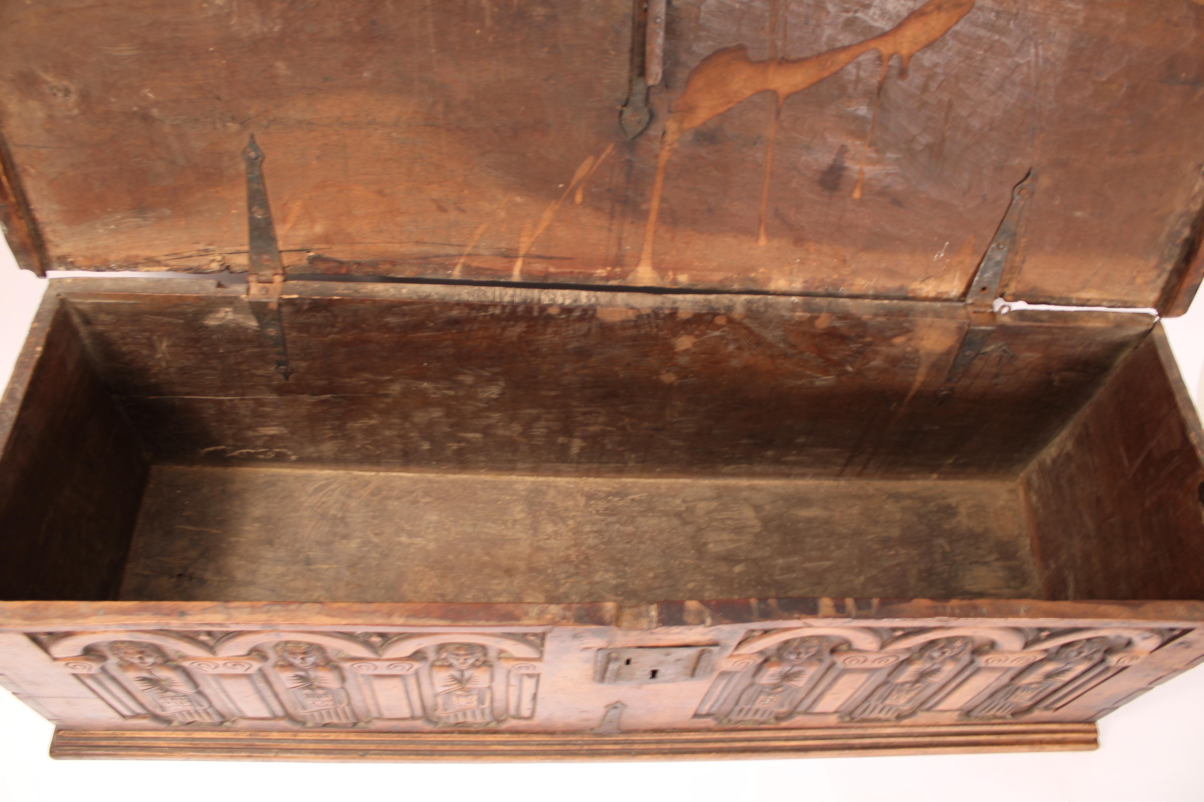 Antique Gothic Style Elm Trunk For Sale 4