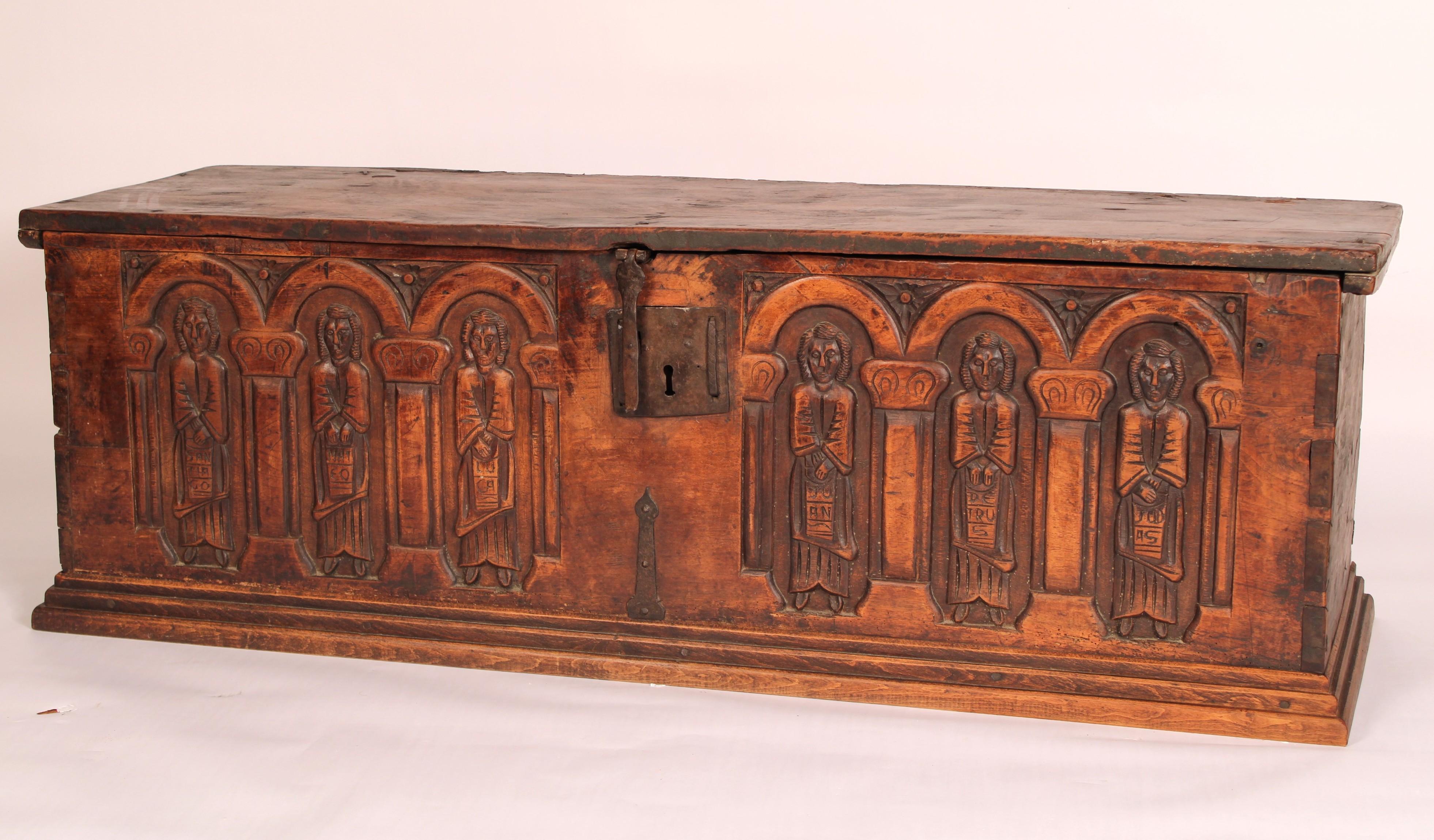 European Antique Gothic Style Elm Trunk For Sale